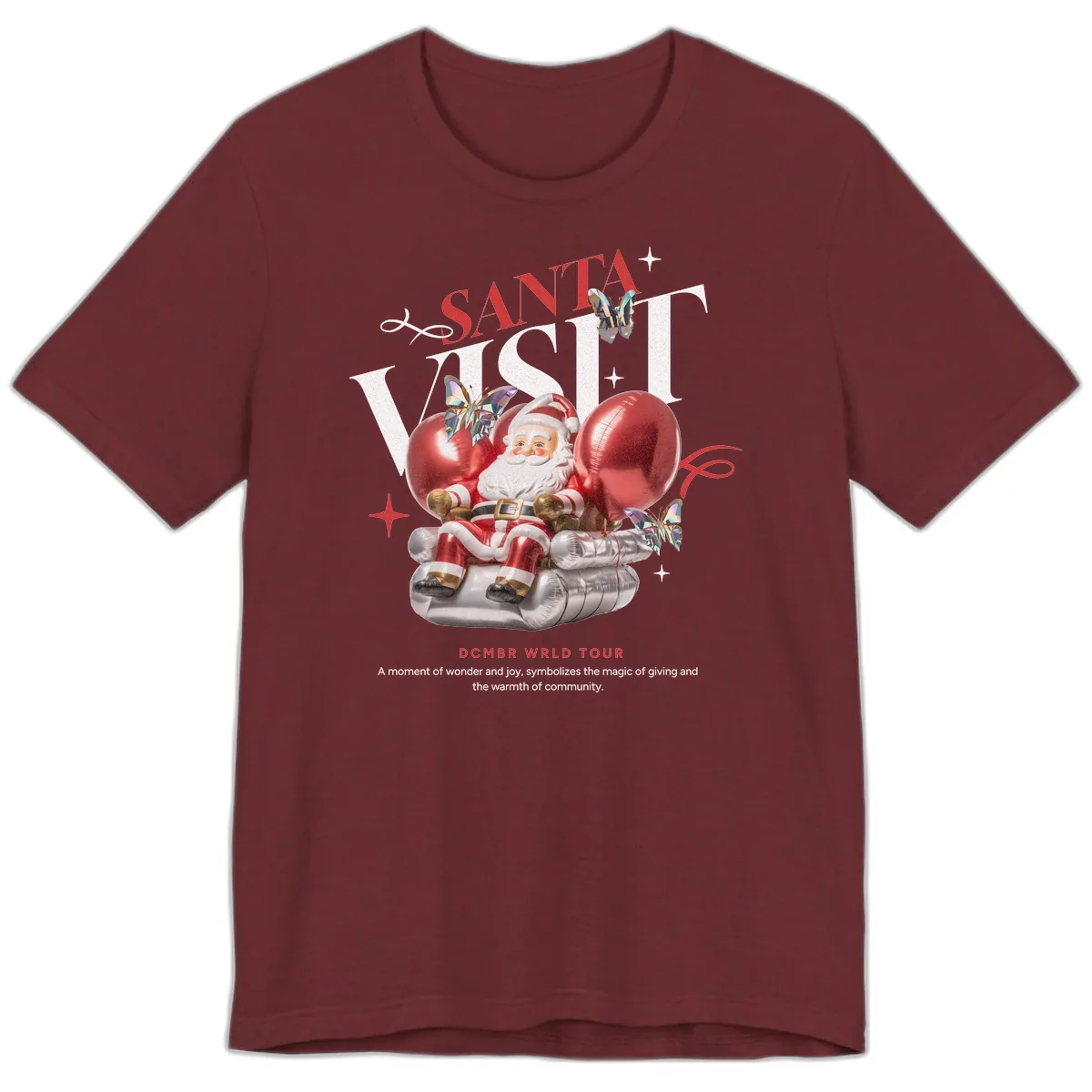 Santa's December World Tour Premium T-Shirt in Heather Cardinal
