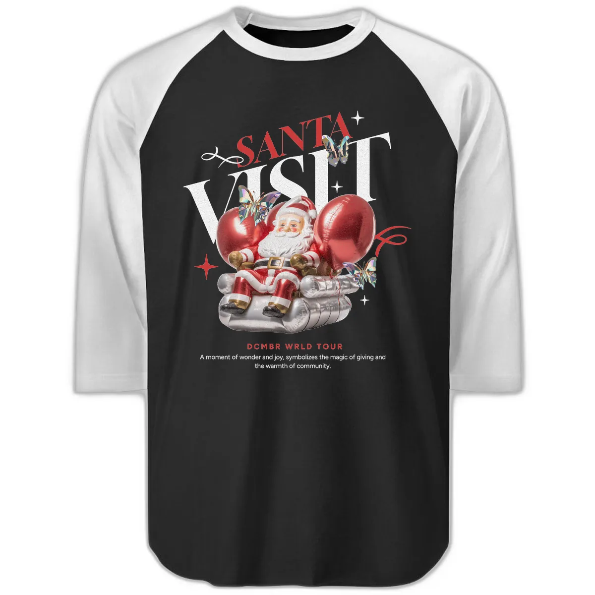 Santa's December World Tour Raglan 3/4 in Black White