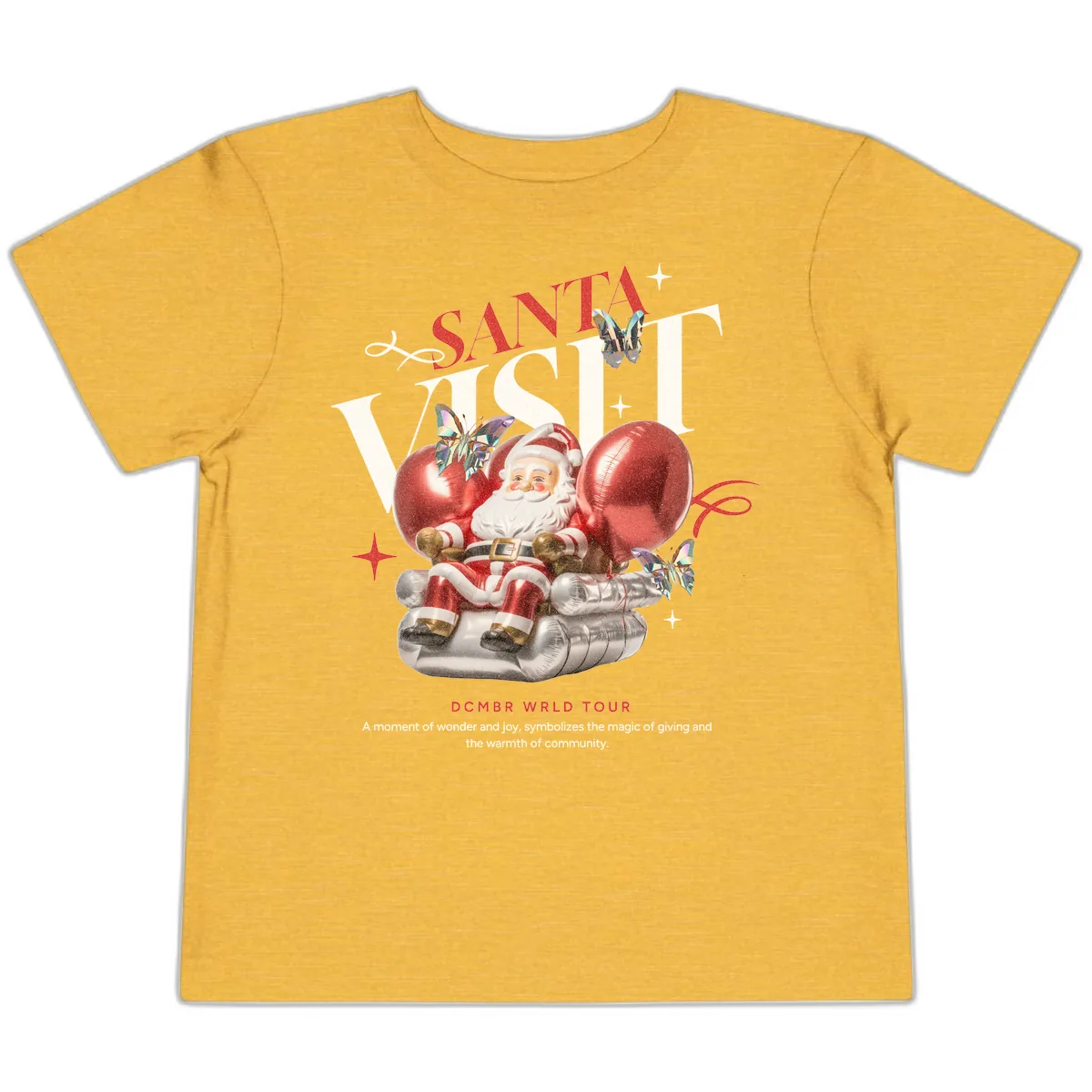 Santa's December World Tour Toddler T-Shirt in Heather Yellow Gold