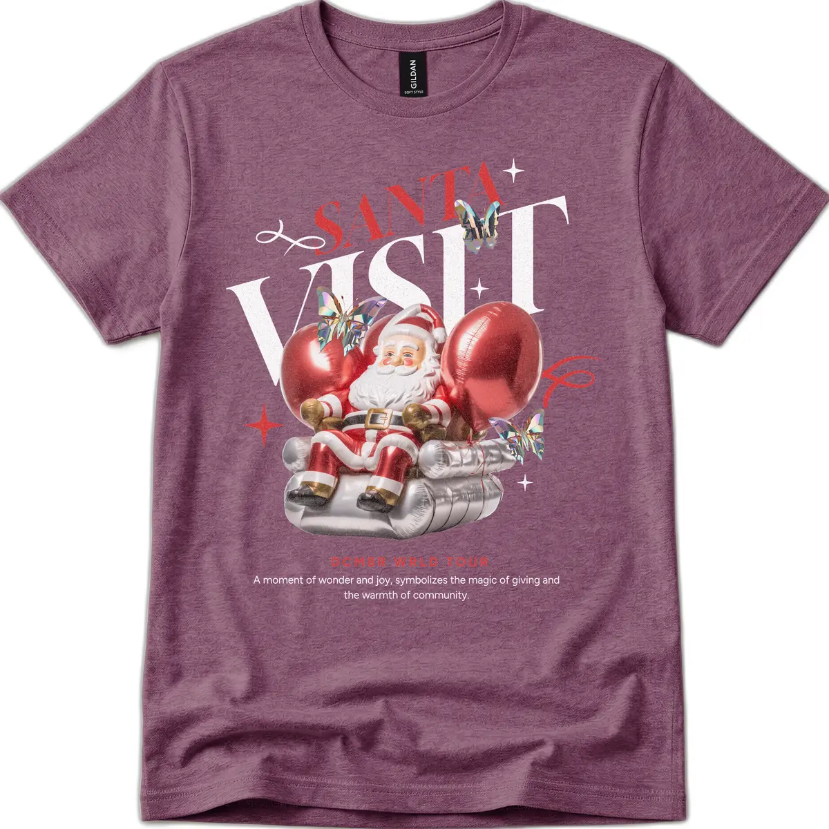 Santa's December World Tour T-Shirt in Heather Maroon