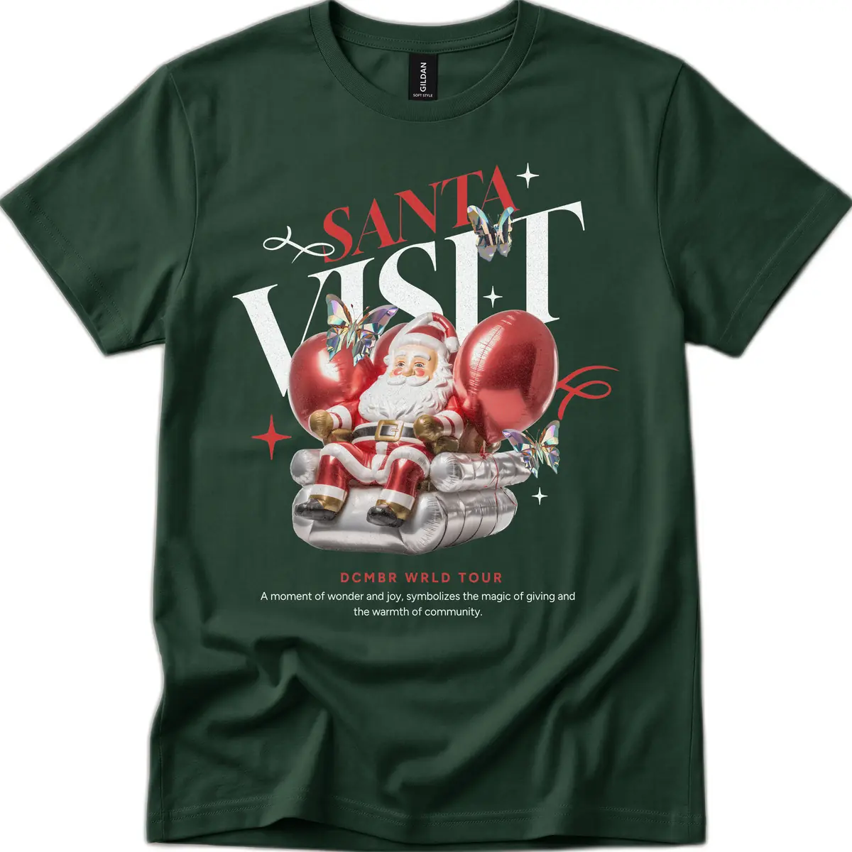 Santa's December World Tour T-Shirt in Forest Green