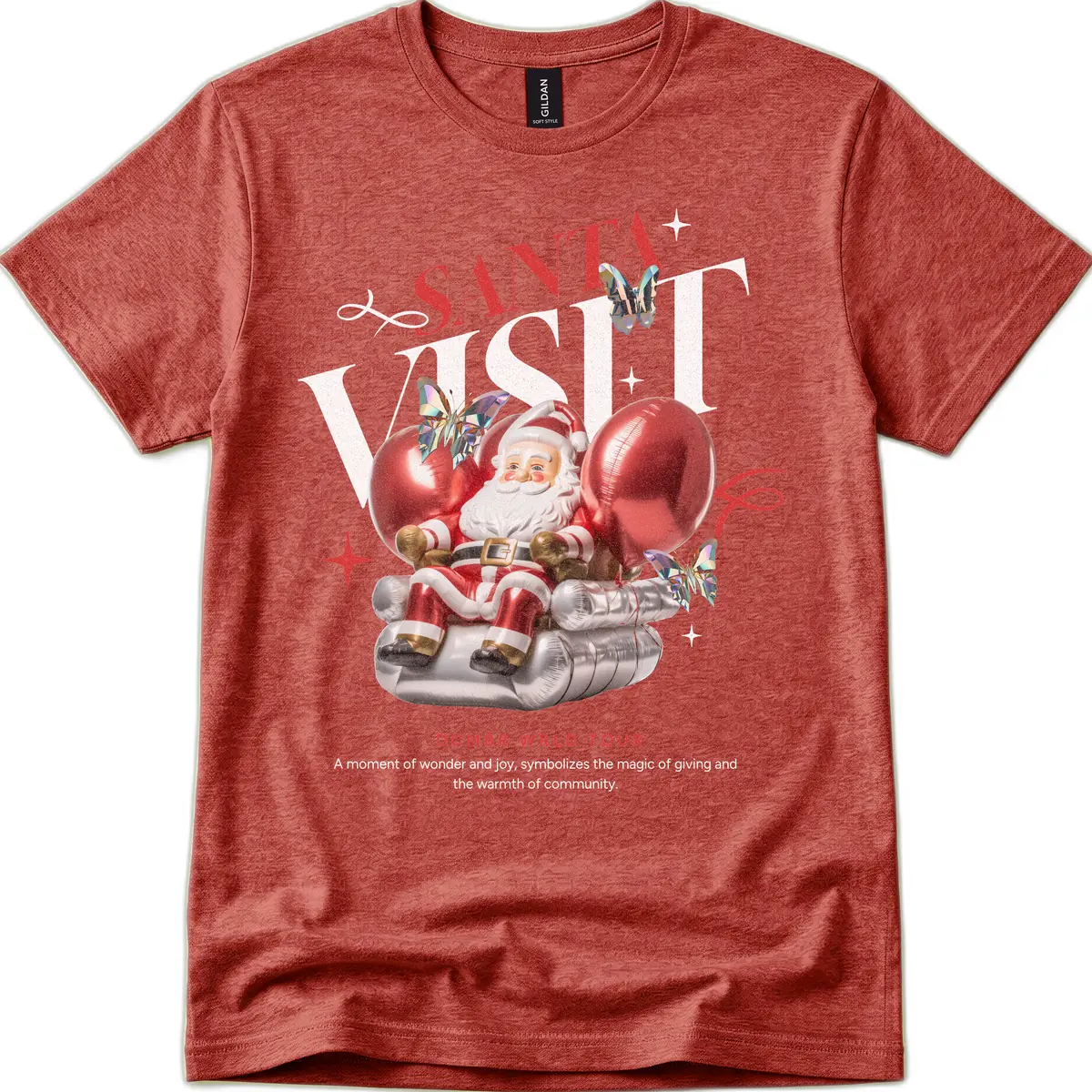 Santa's December World Tour T-Shirt in Heather Cardinal