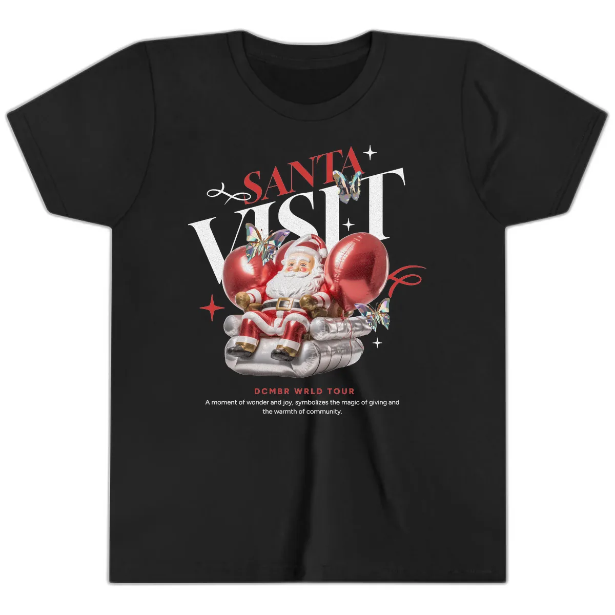 Santa's December World Tour Youth T-Shirt in Black