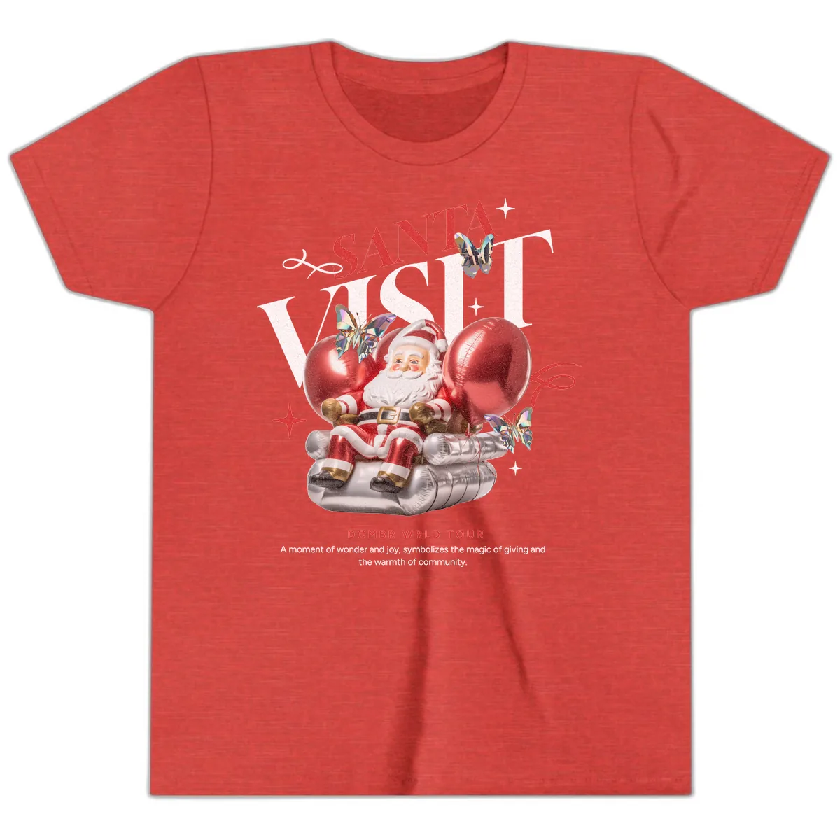 Santa's December World Tour Youth T-Shirt in Heather Red