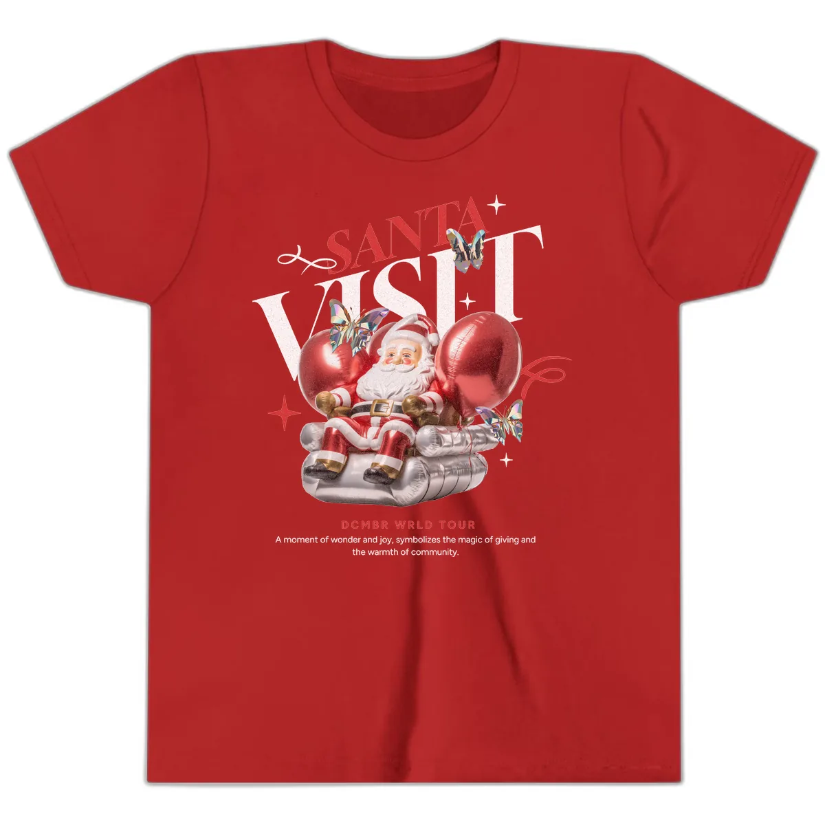Santa's December World Tour Youth T-Shirt in Red