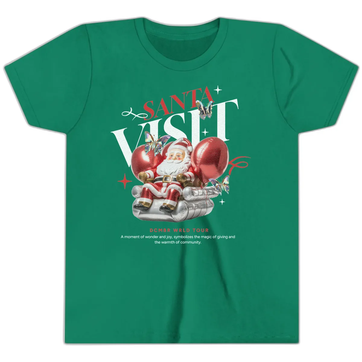 Santa's December World Tour Youth T-Shirt in Kelly