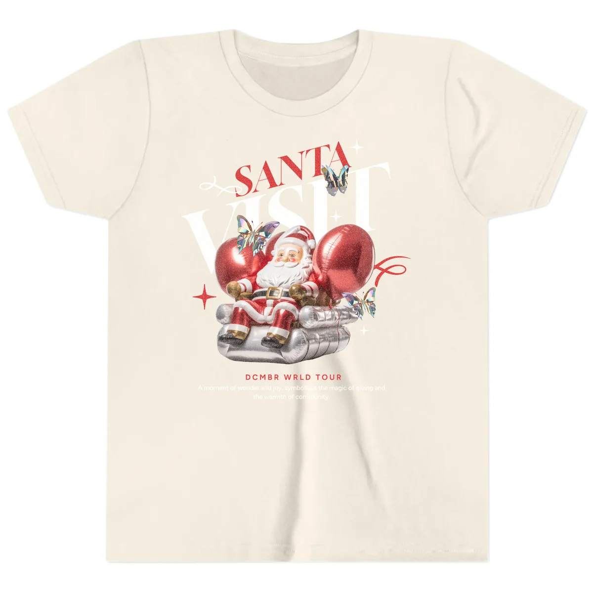 Santa's December World Tour Youth T-Shirt in Natural