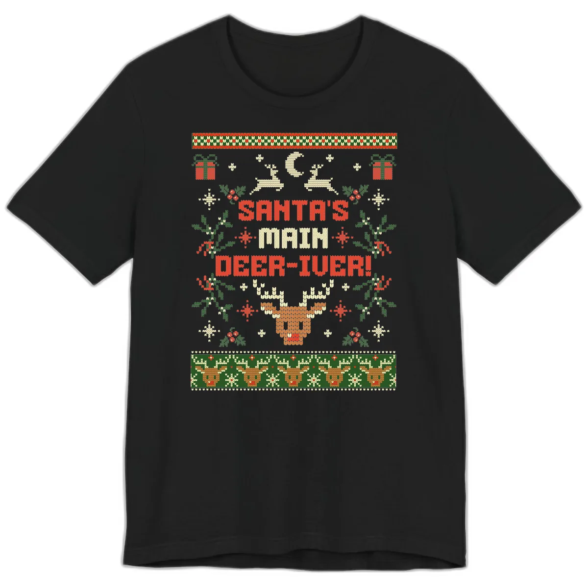 Santa's Main Deer-iver Ugly Christmas Sweater Premium T-Shirt in Black