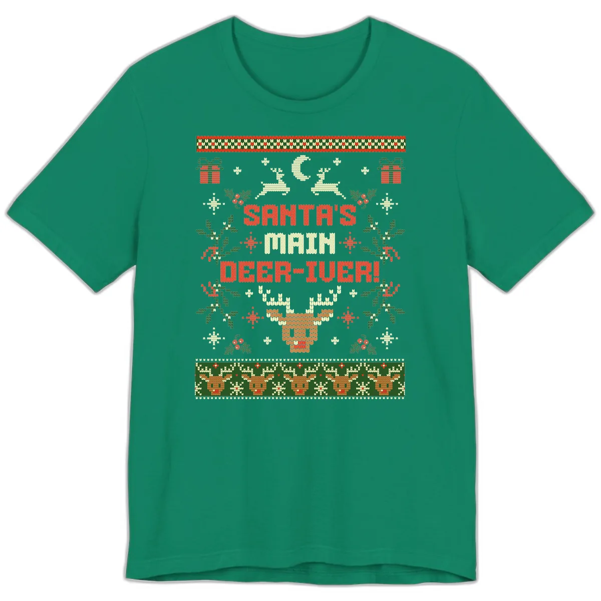Santa's Main Deer-iver Ugly Christmas Sweater Premium T-Shirt in Kelly