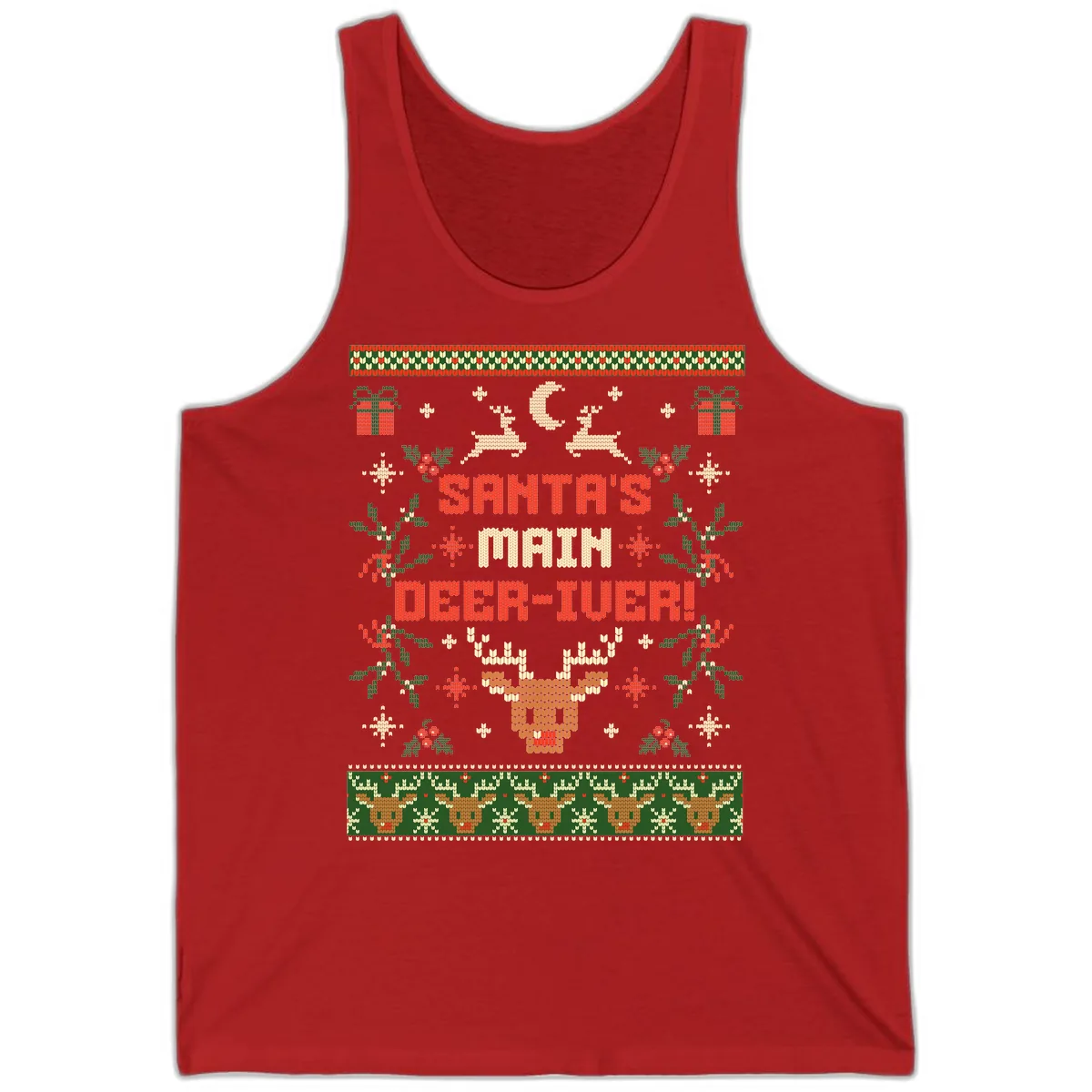 Santa's Main Deer-iver Ugly Christmas Sweater Tank in Red