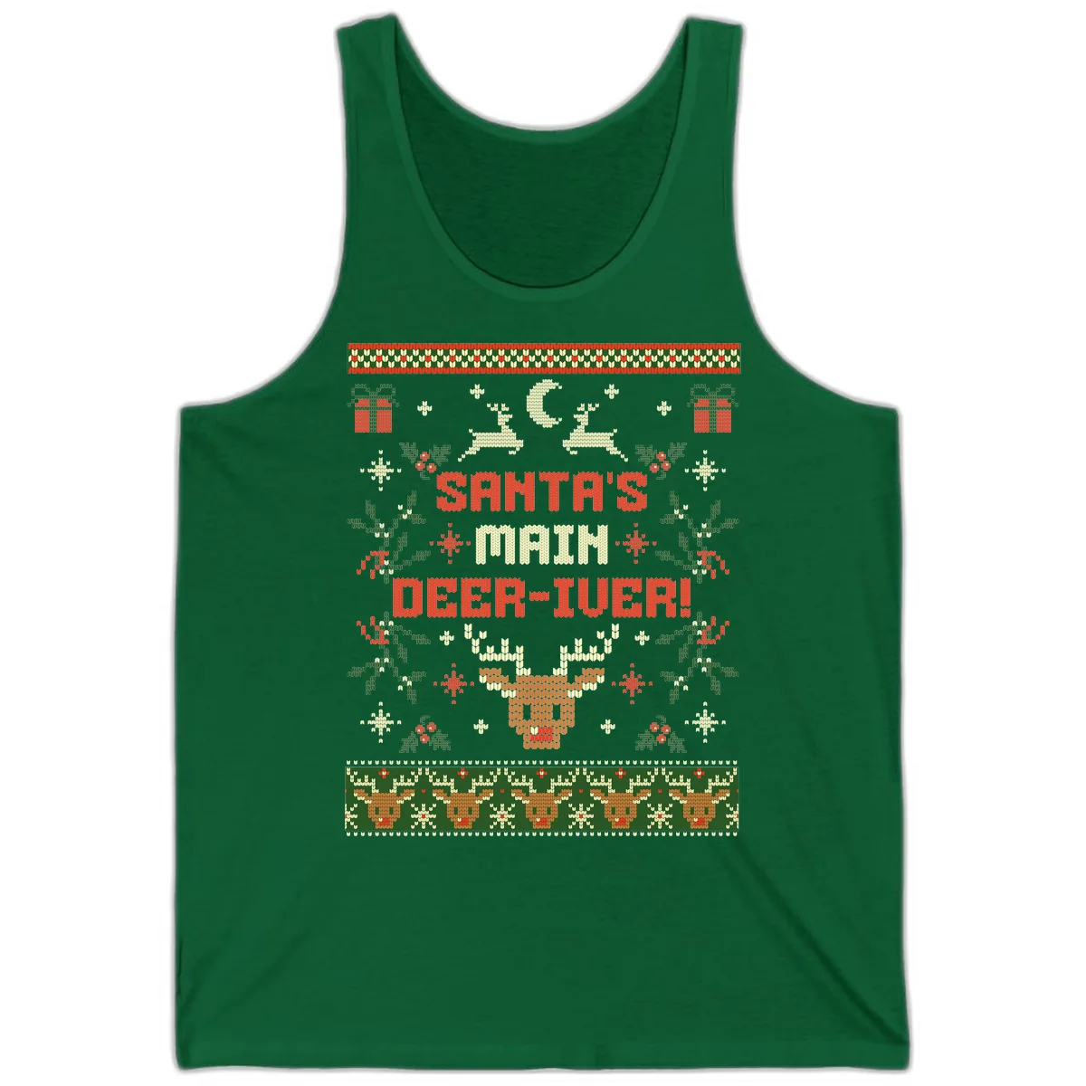 Santa's Main Deer-iver Ugly Christmas Sweater Tank in Kelly