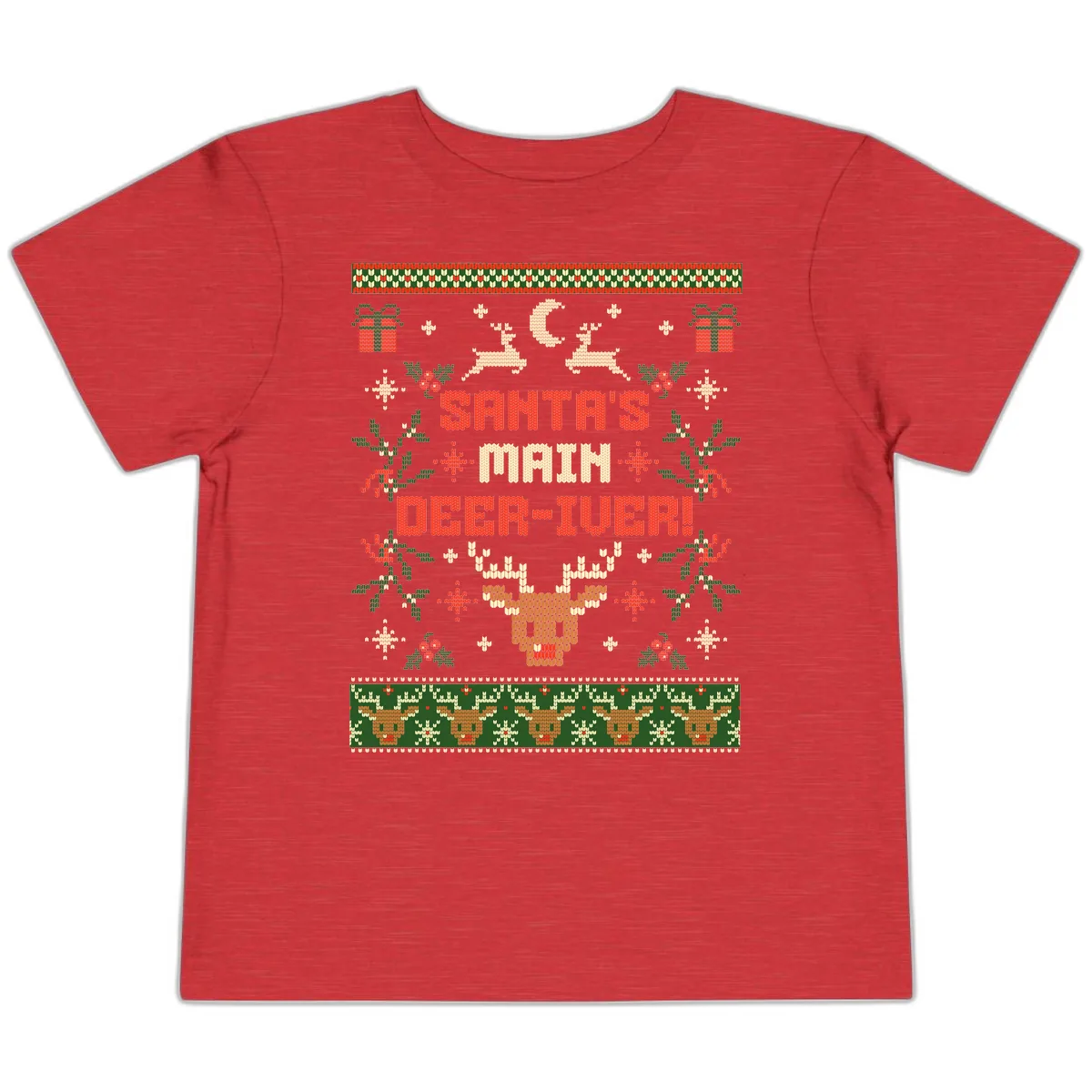 Santa's Main Deer-iver Ugly Christmas Sweater Toddler T-Shirt in Heather Red