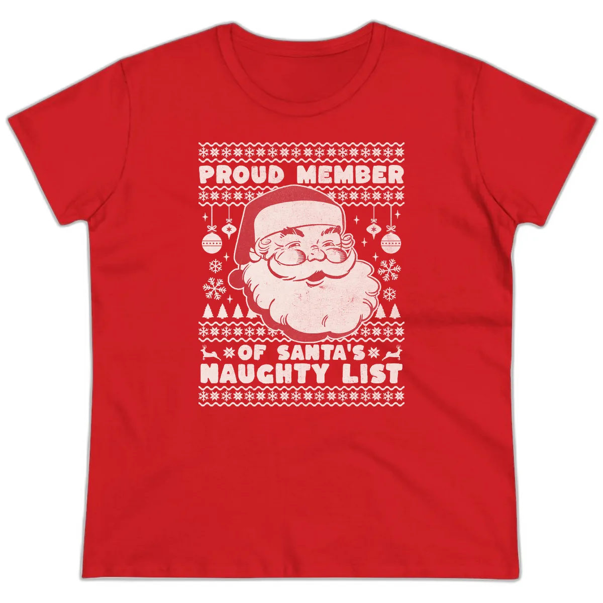 Proud Member Of Santa's Naughty List Ladies Tee in Red