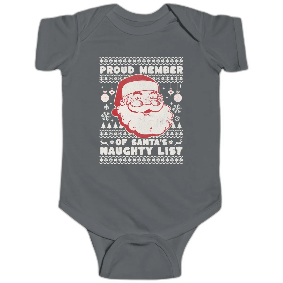 Proud Member Of Santa's Naughty List Baby Onesie in Charcoal