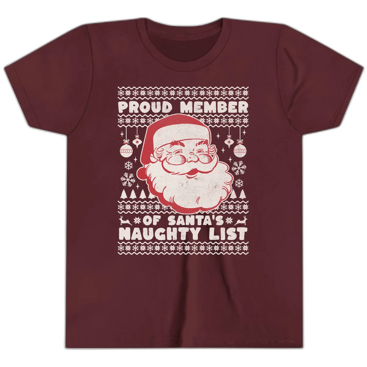 Proud Member Of Santa's Naughty List Youth T-Shirt in Maroon