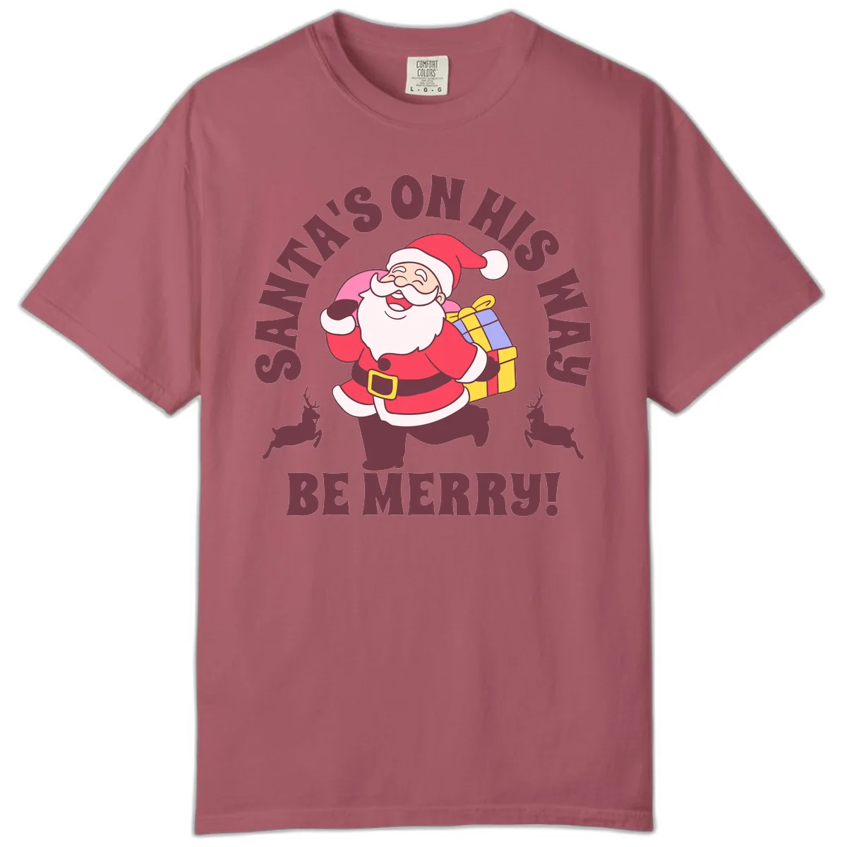 Santa's On His Way Be Merry Comfort Color in Crimson