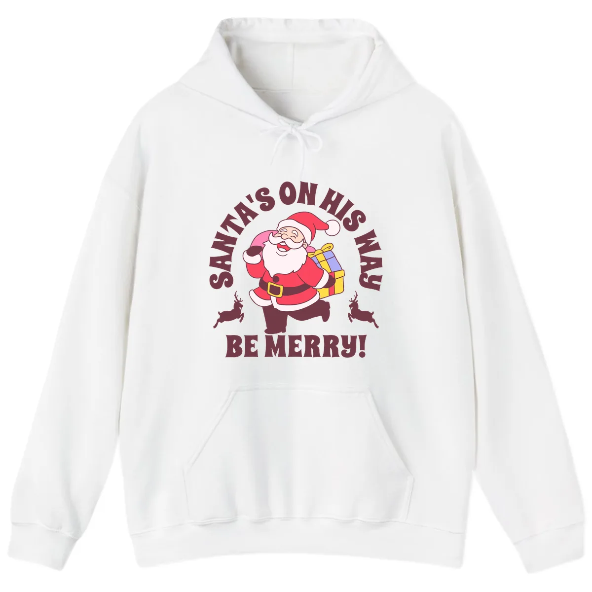 Santa's On His Way Be Merry Hoodie in White