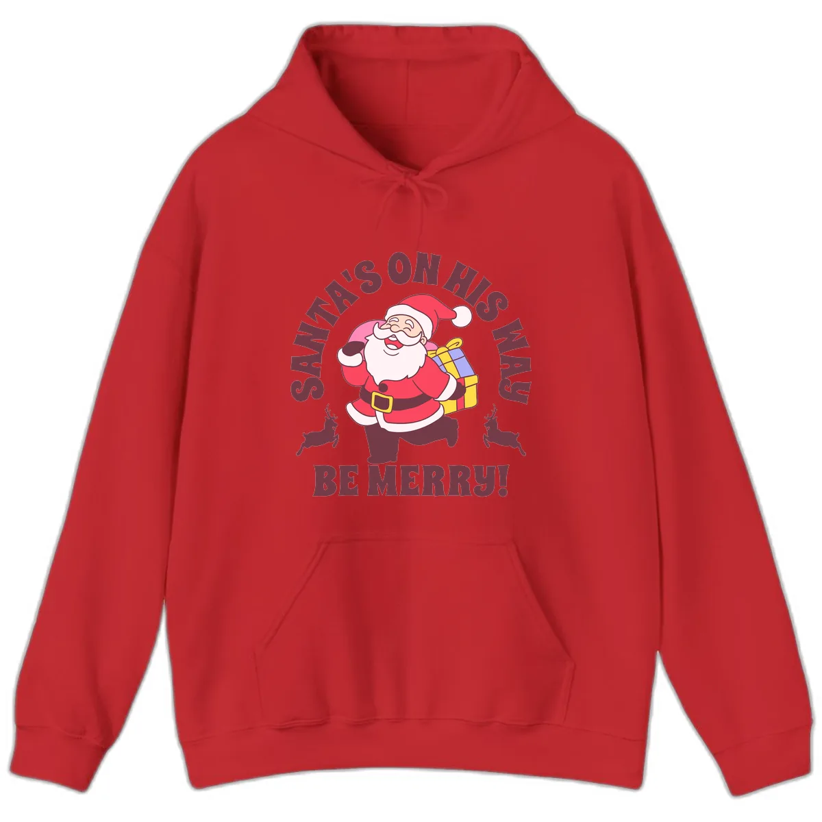 Santa's On His Way Be Merry Hoodie in Red
