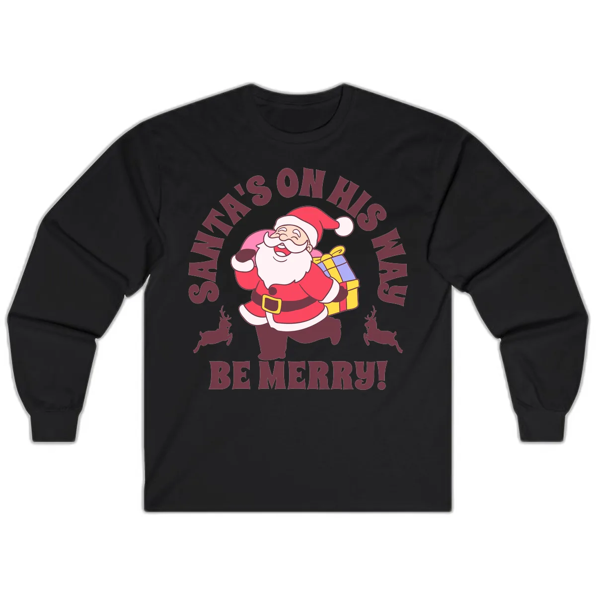Santa's On His Way Be Merry Long Sleeve in Black