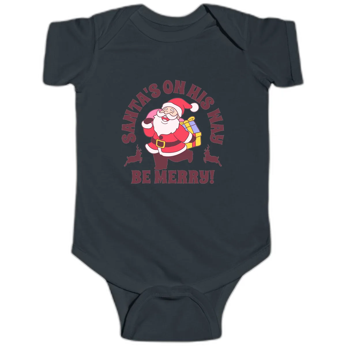 Santa's On His Way Be Merry Baby Onesie in Black