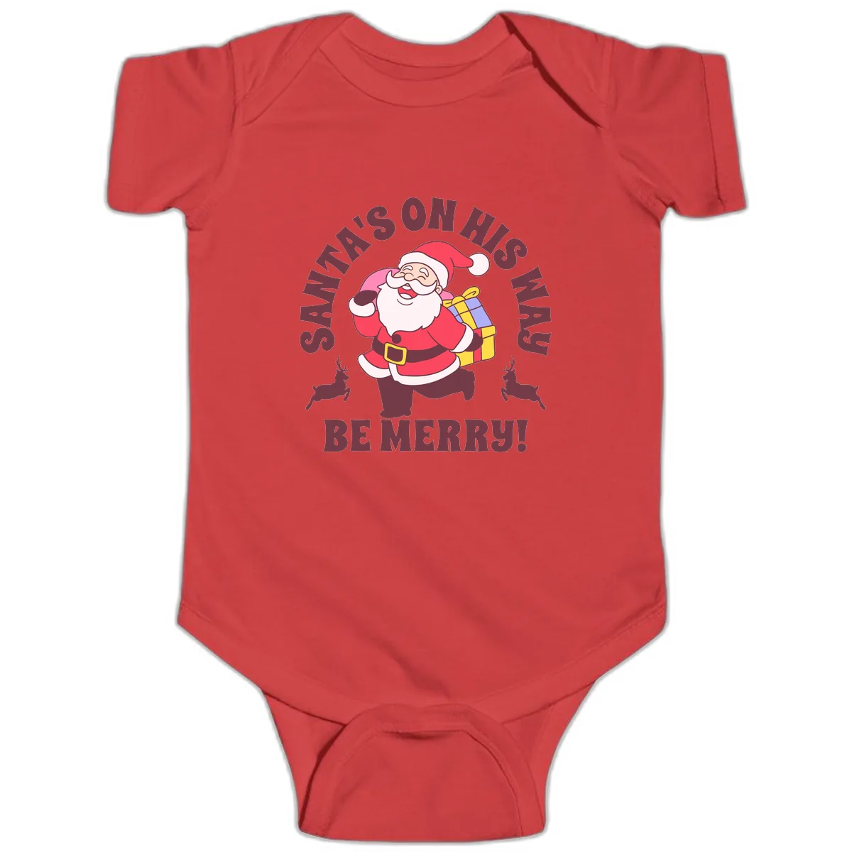 Santa's On His Way Be Merry Baby Onesie in Red