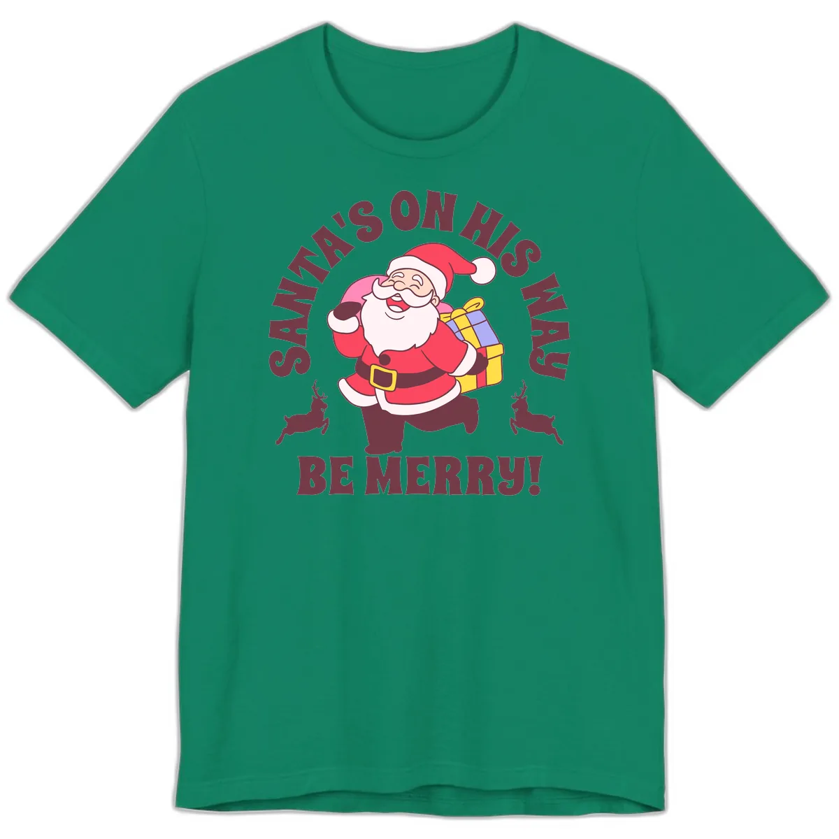 Santa's On His Way Be Merry Premium T-Shirt in Kelly