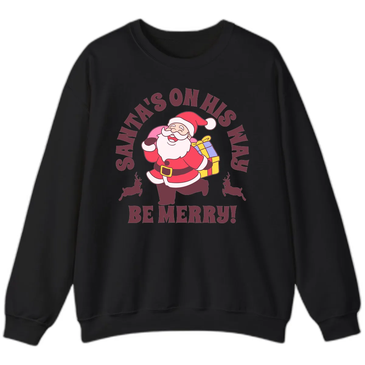 Santa's On His Way Be Merry Sweatshirt in Black