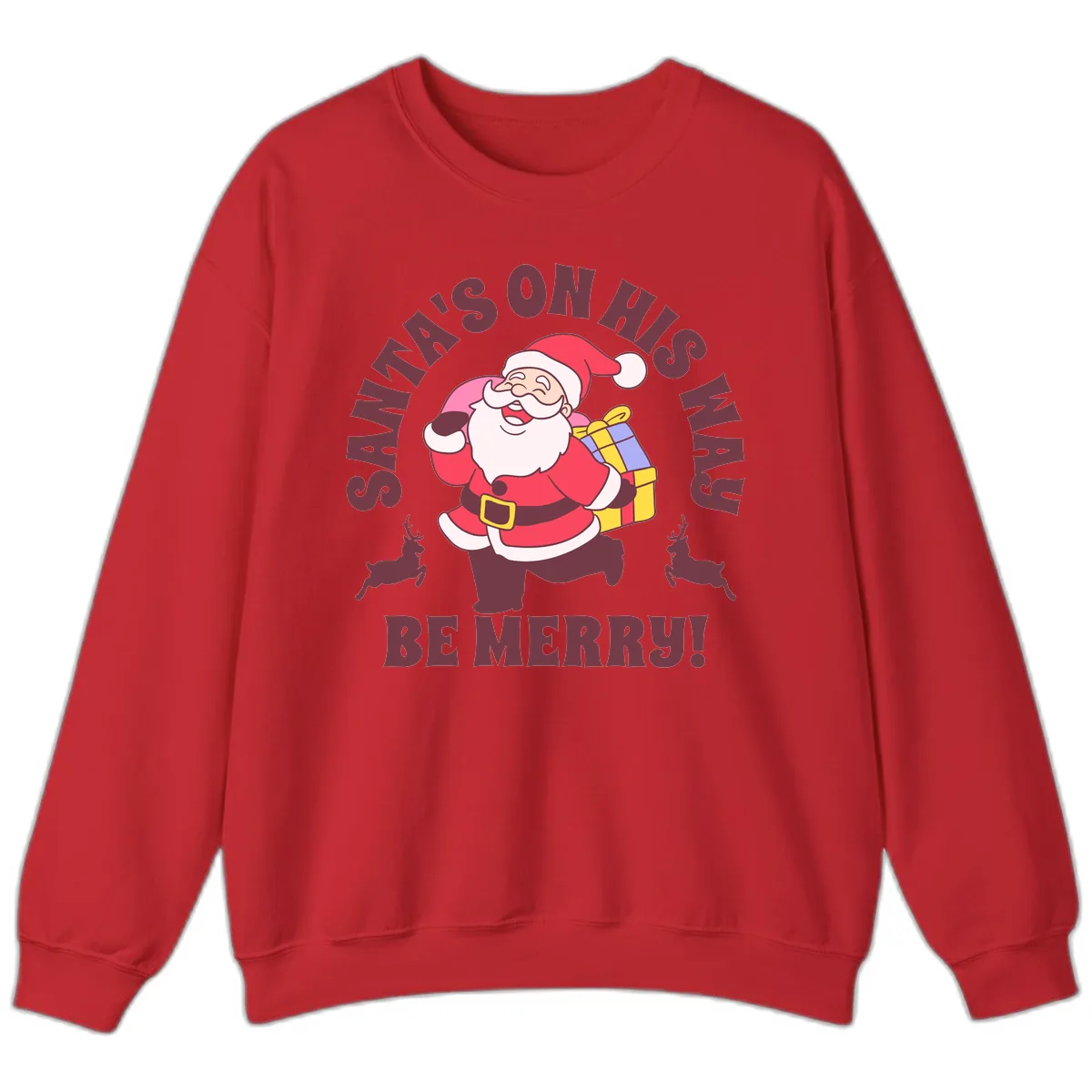 Santa's On His Way Be Merry Sweatshirt in Red