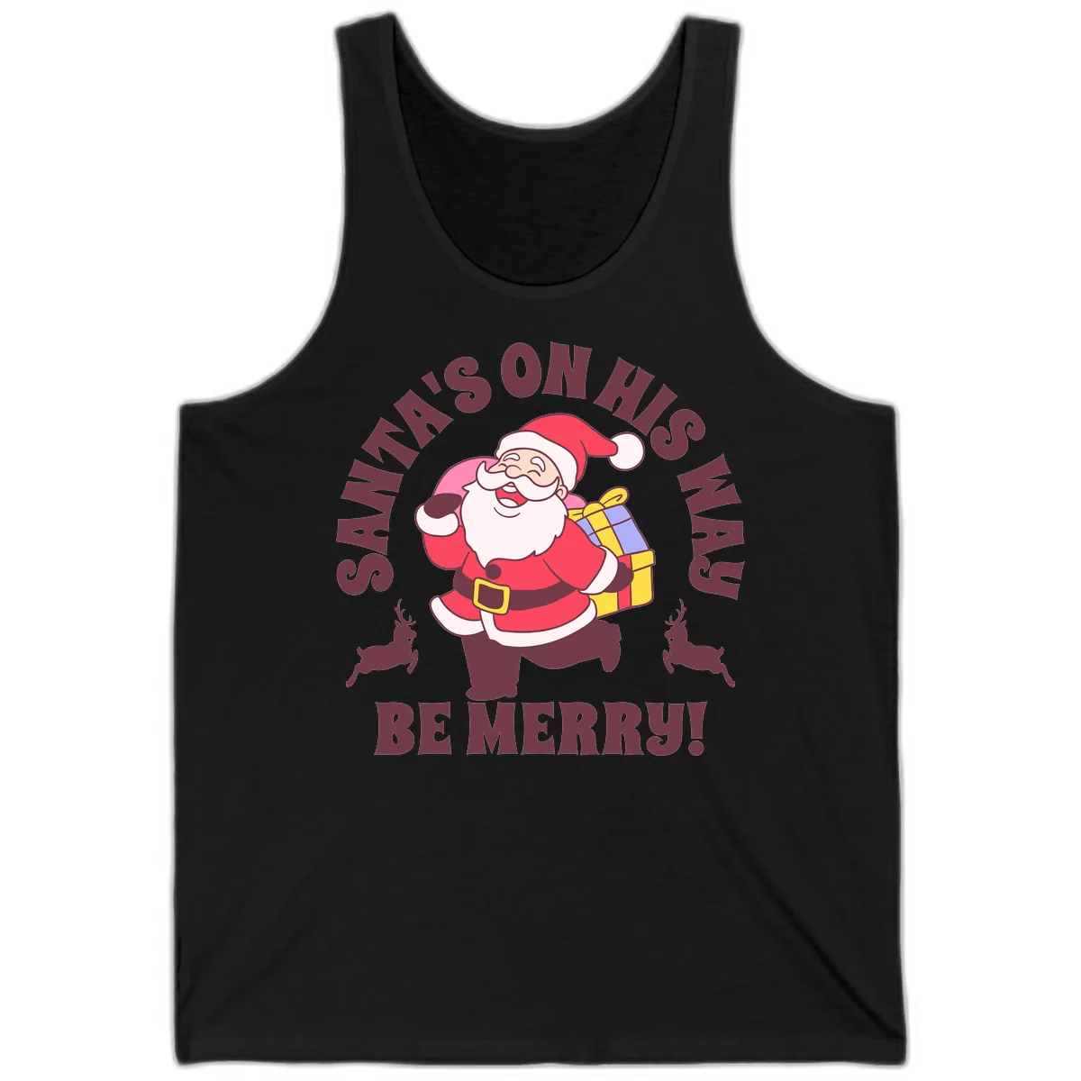 Santa's On His Way Be Merry Tank in Black
