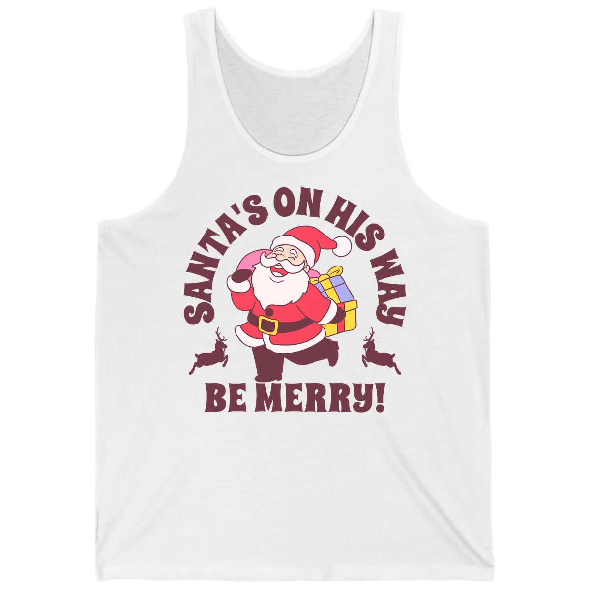Santa's On His Way Be Merry Tank in White