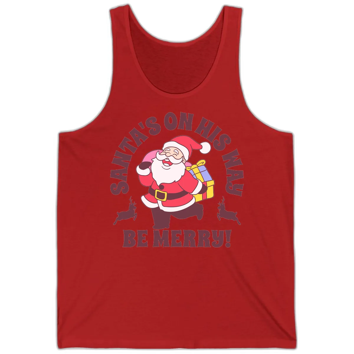 Santa's On His Way Be Merry Tank in Red