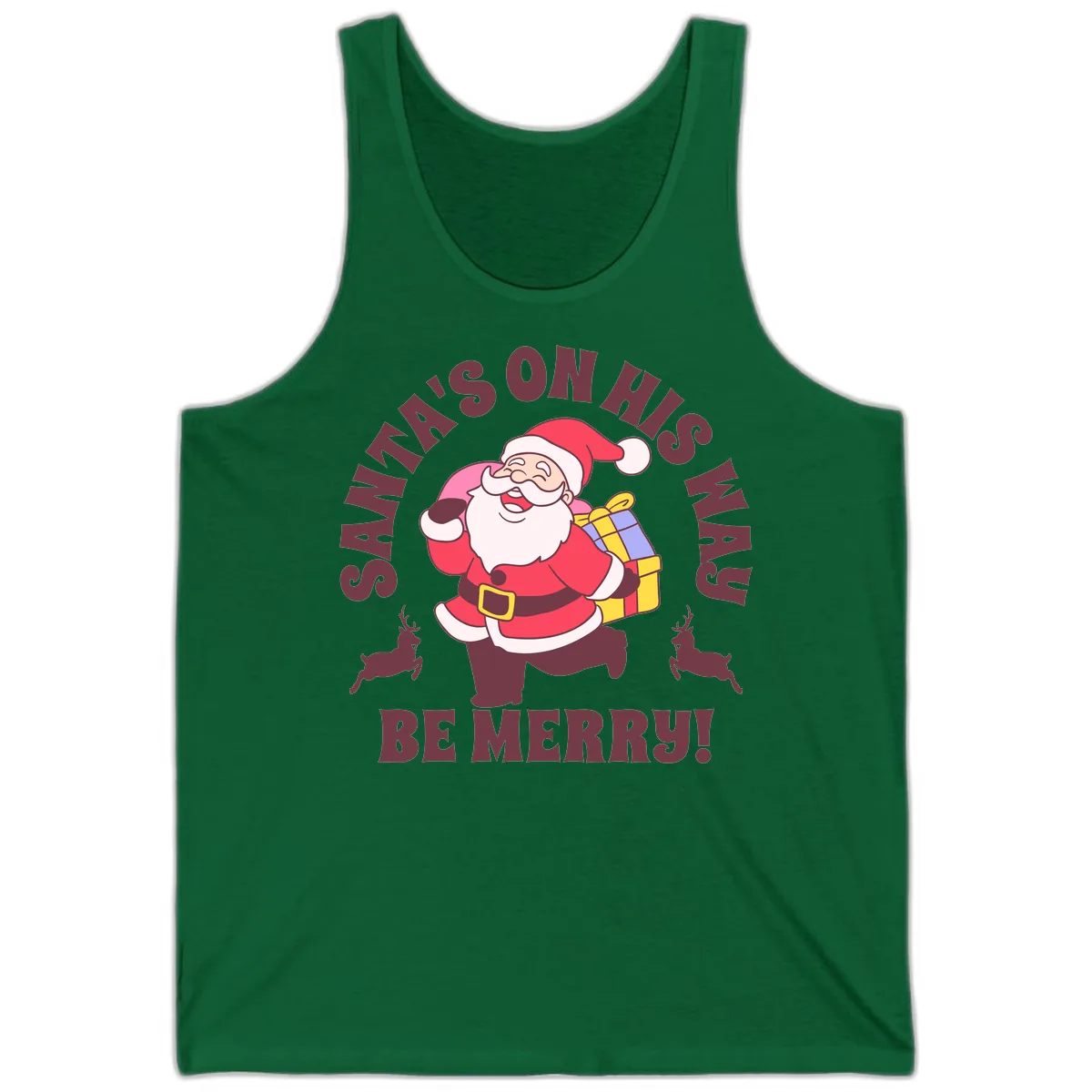 Santa's On His Way Be Merry Tank in Kelly