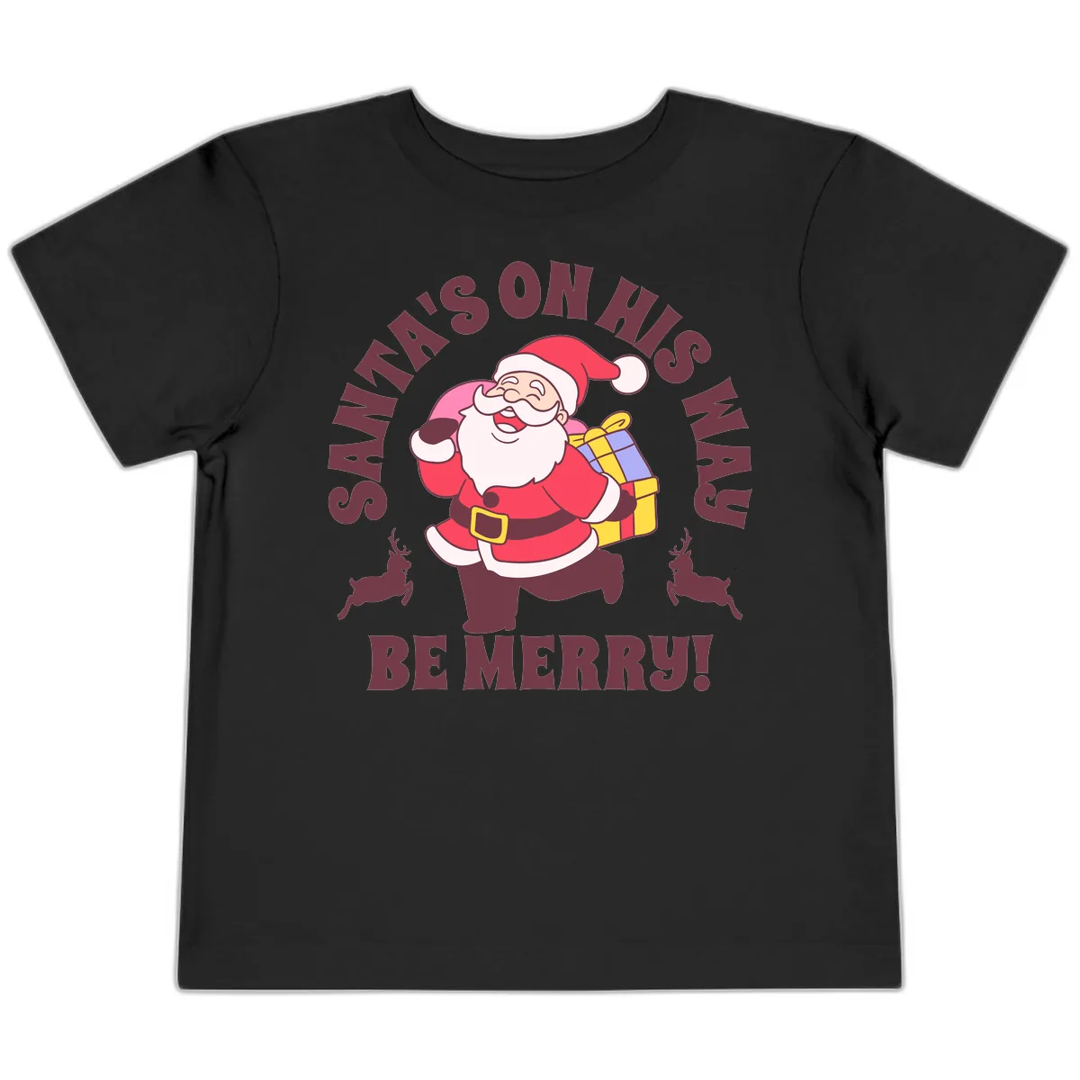 Santa's On His Way Be Merry Toddler T-Shirt in Black