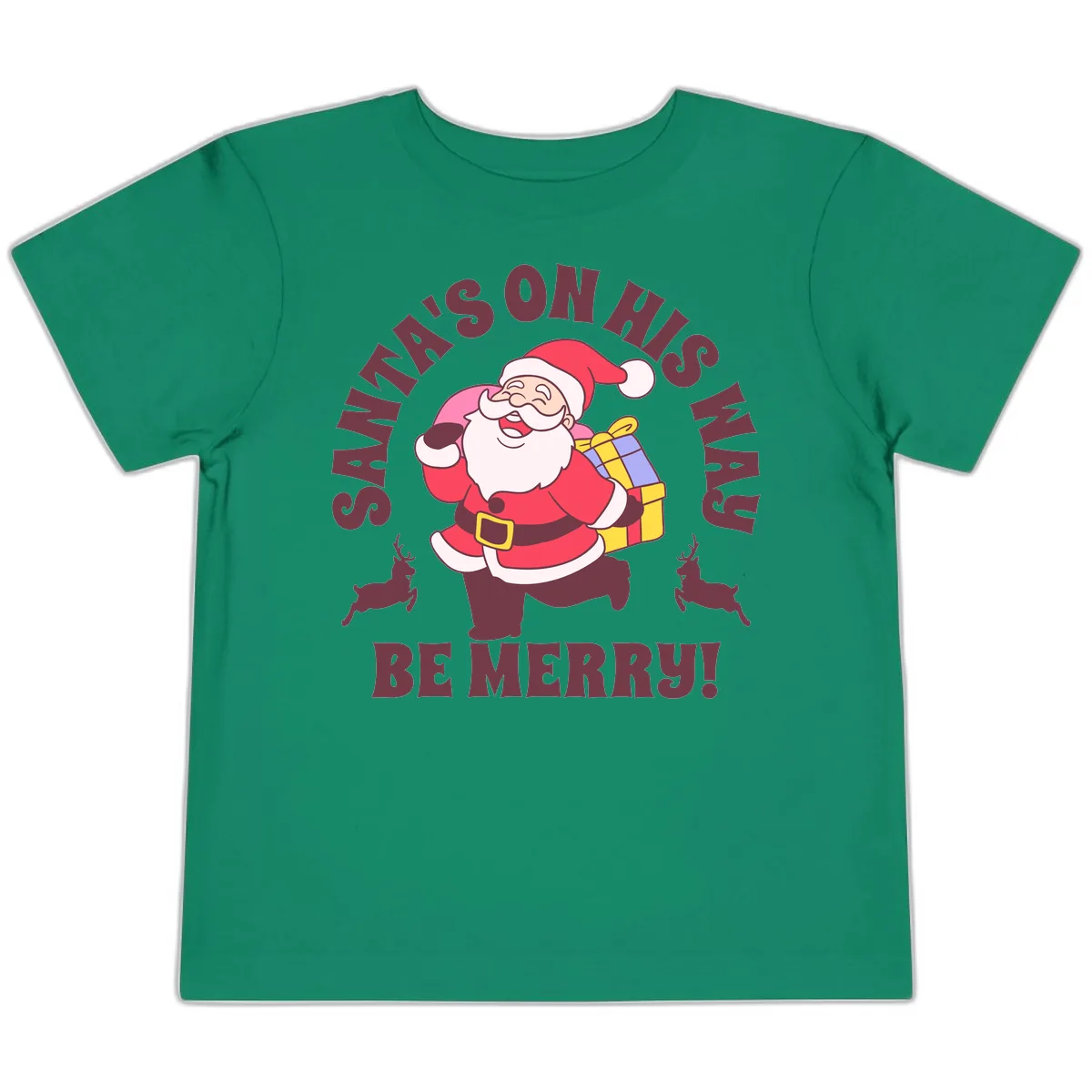 Santa's On His Way Be Merry Toddler T-Shirt in Kelly