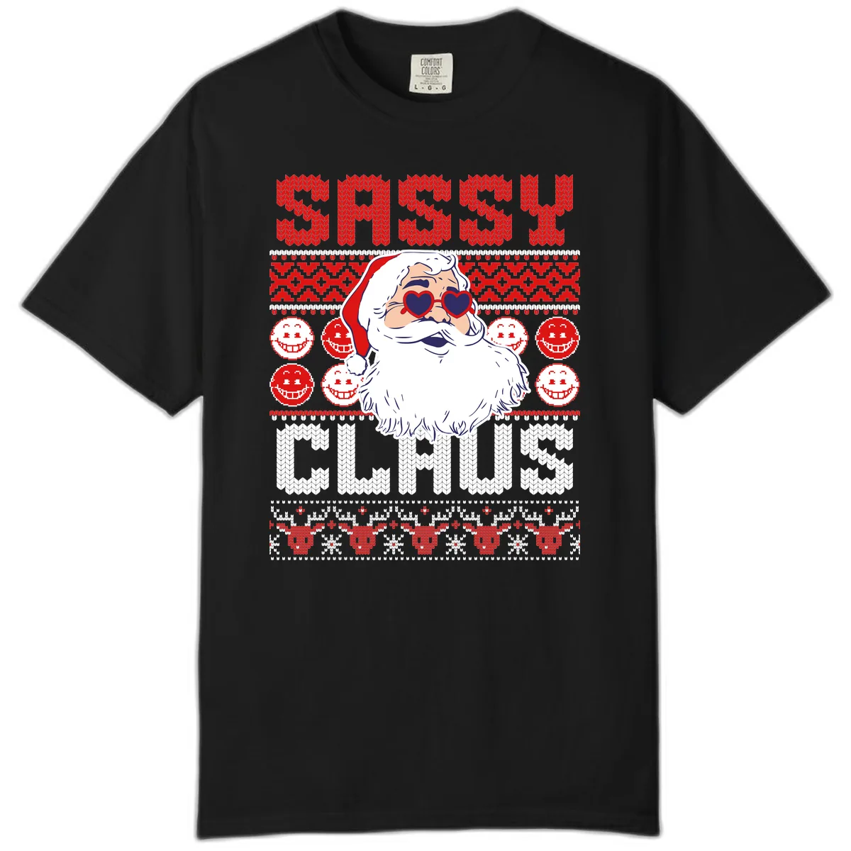Sassy Santa Claus Ugly Christmas Sweater Comfort Color in Black