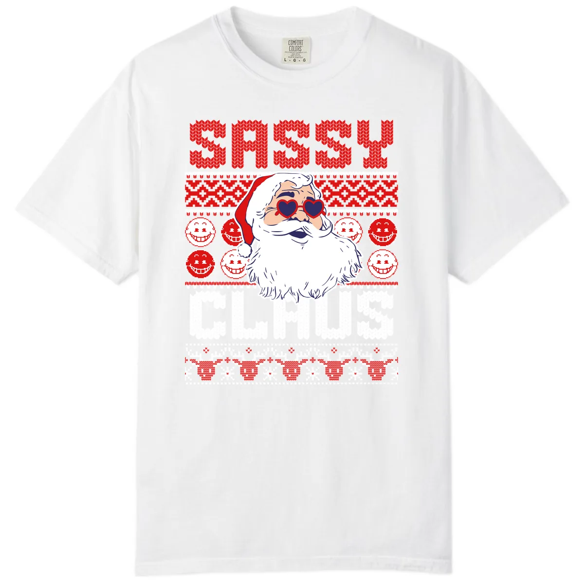 Sassy Santa Claus Ugly Christmas Sweater Comfort Color in White