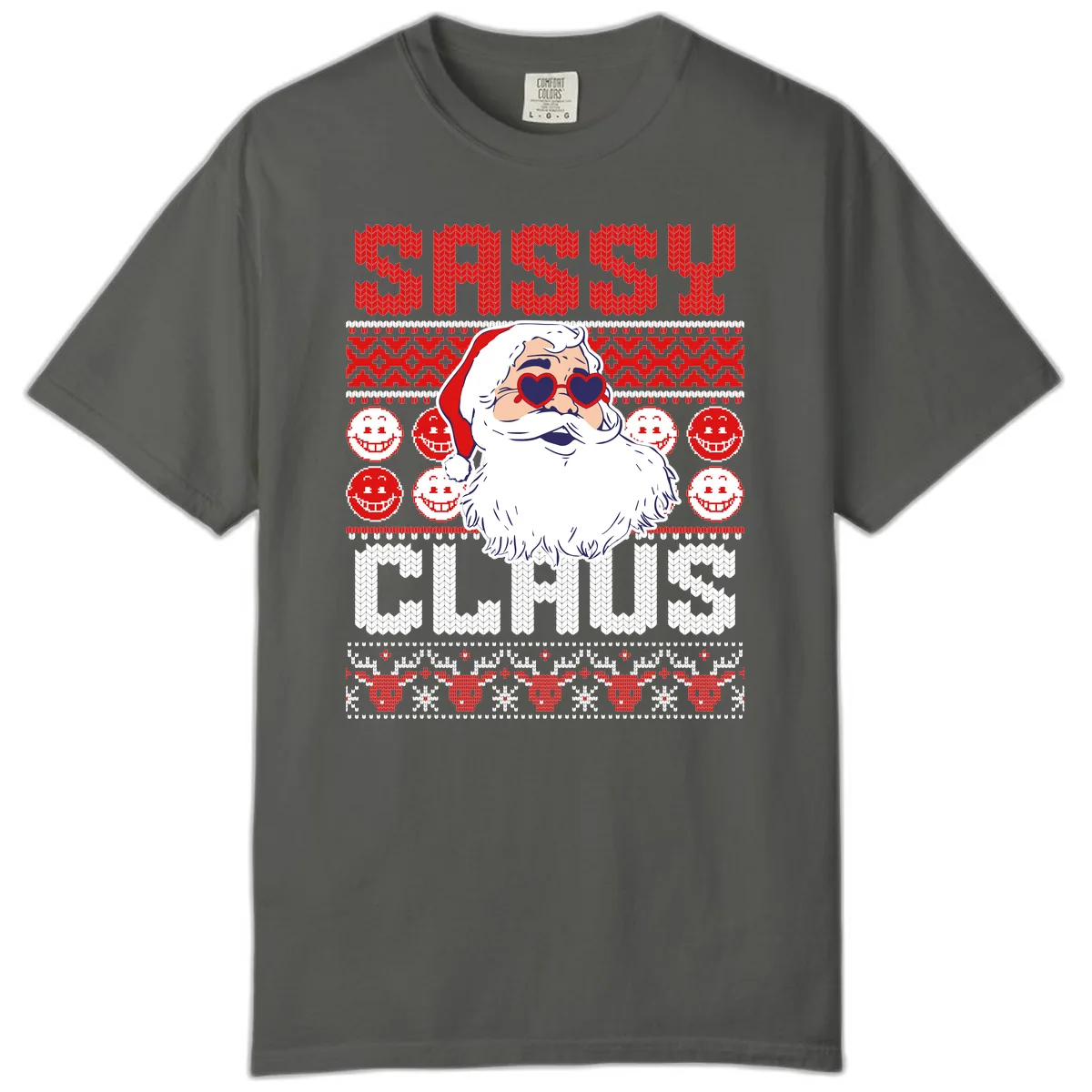 Sassy Santa Claus Ugly Christmas Sweater Comfort Color in Pepper