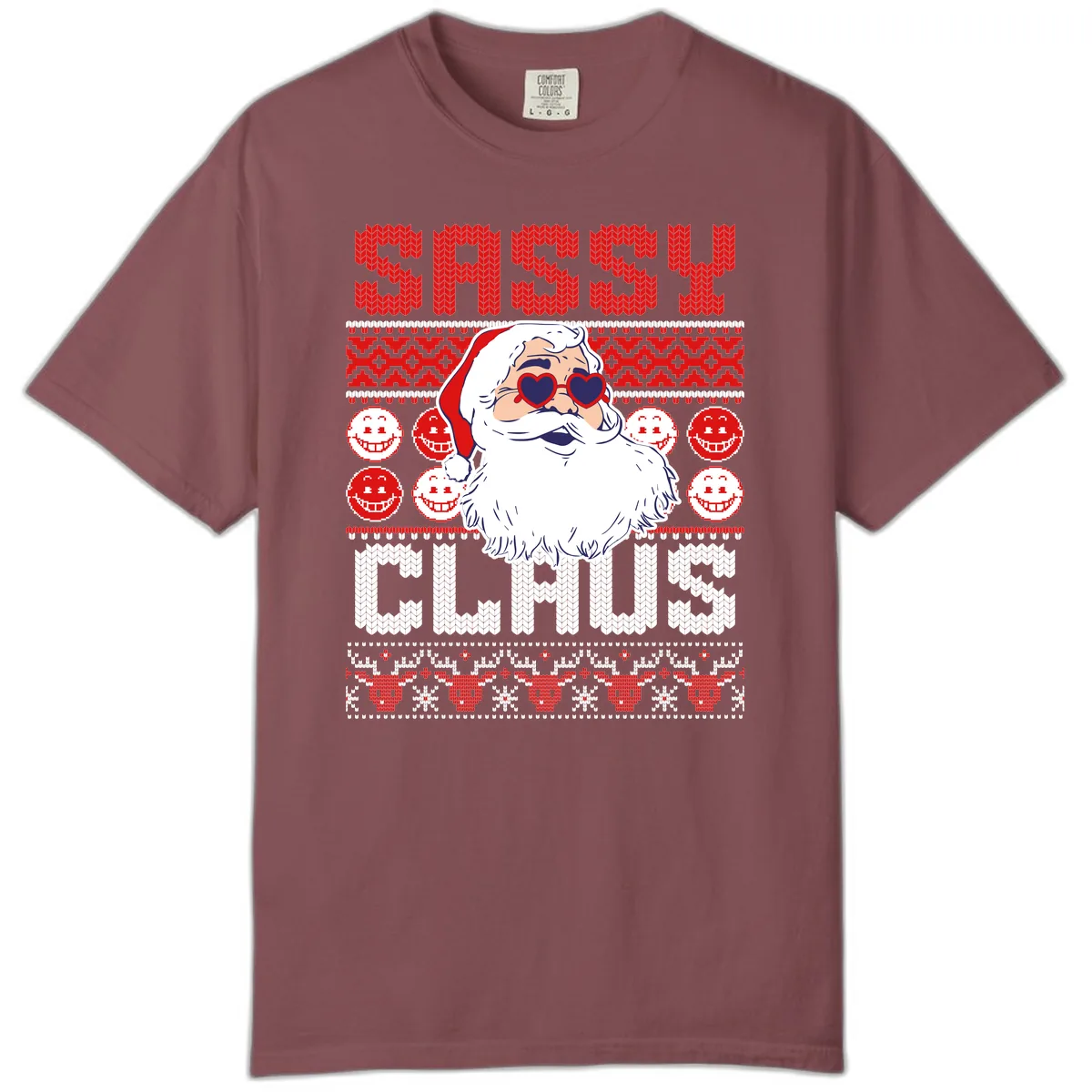 Sassy Santa Claus Ugly Christmas Sweater Comfort Color in Brick