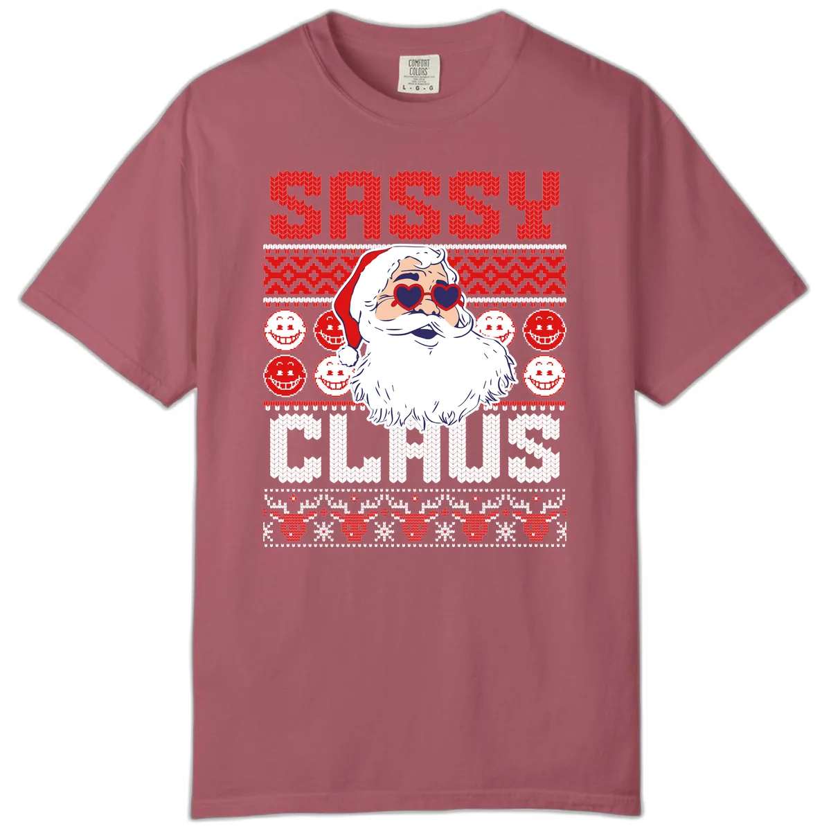 Sassy Santa Claus Ugly Christmas Sweater Comfort Color in Crimson