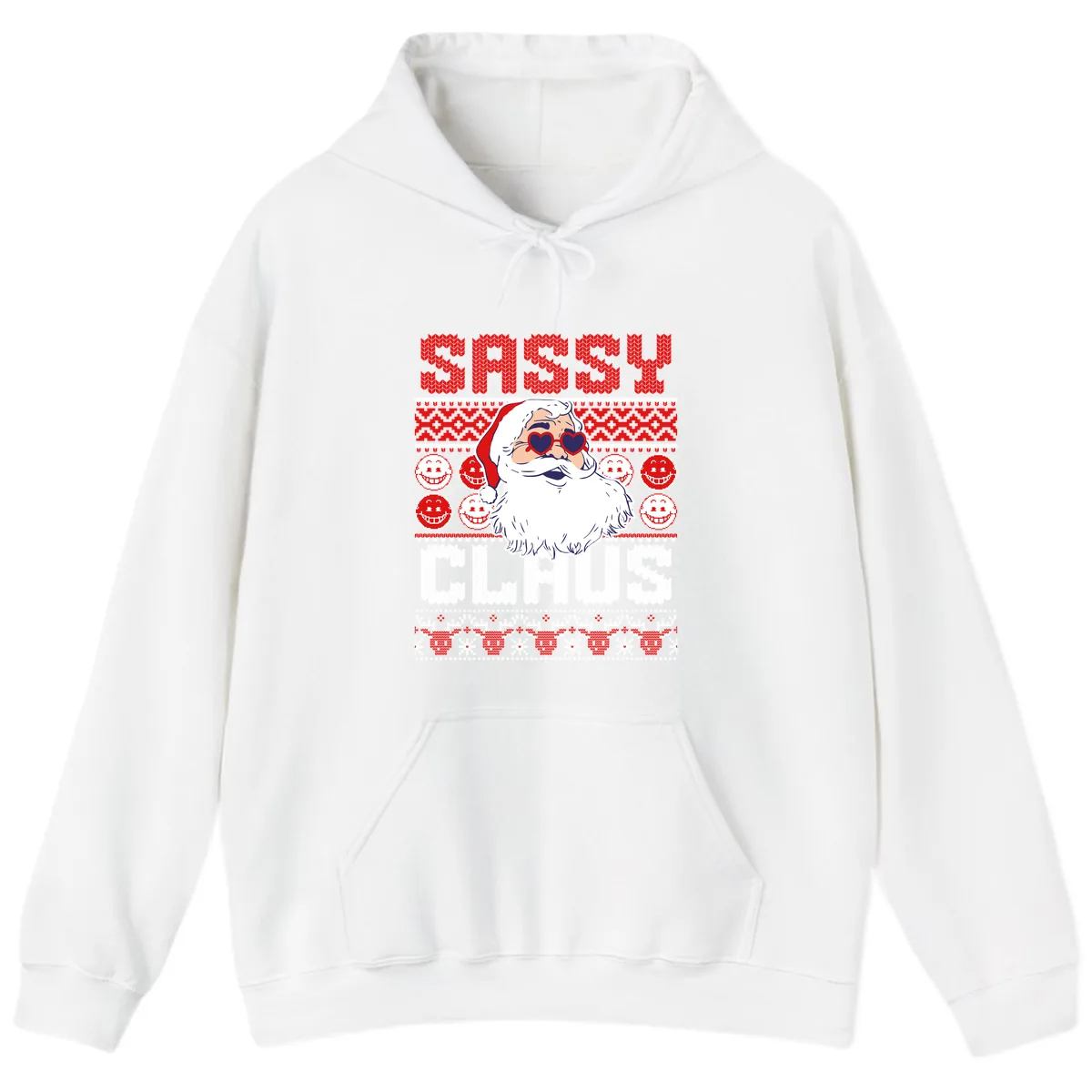 Sassy Santa Claus Ugly Christmas Sweater Hoodie in White