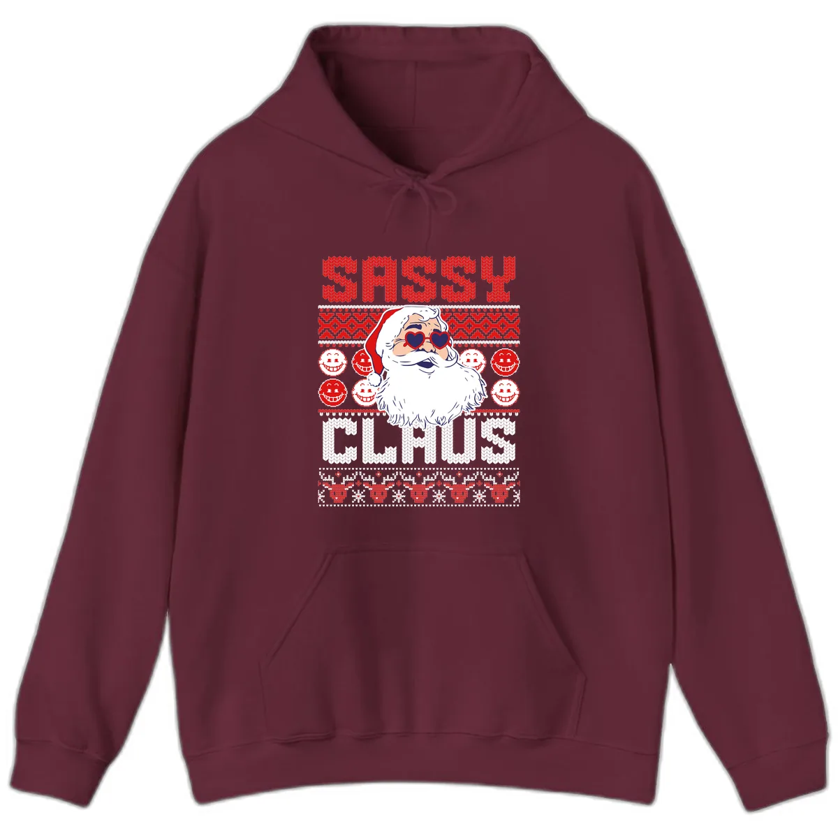 Sassy Santa Claus Ugly Christmas Sweater Hoodie in Maroon