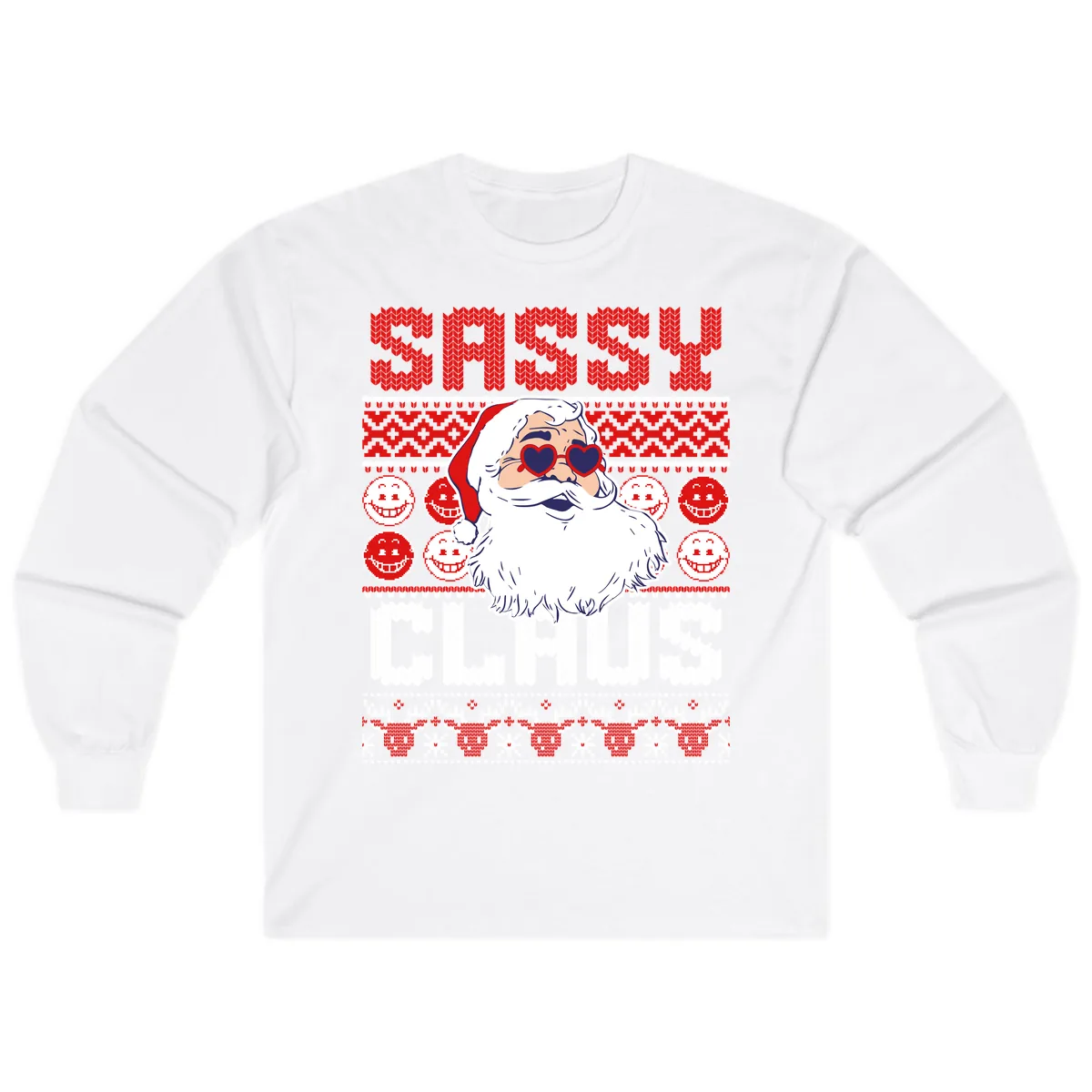 Sassy Santa Claus Ugly Christmas Sweater Long Sleeve in White
