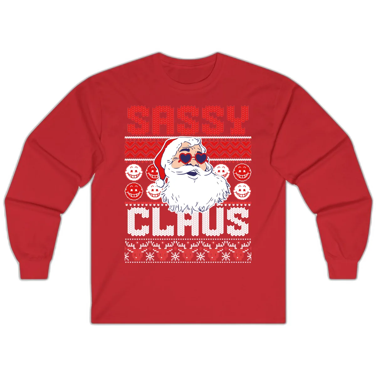 Sassy Santa Claus Ugly Christmas Sweater Long Sleeve in Red