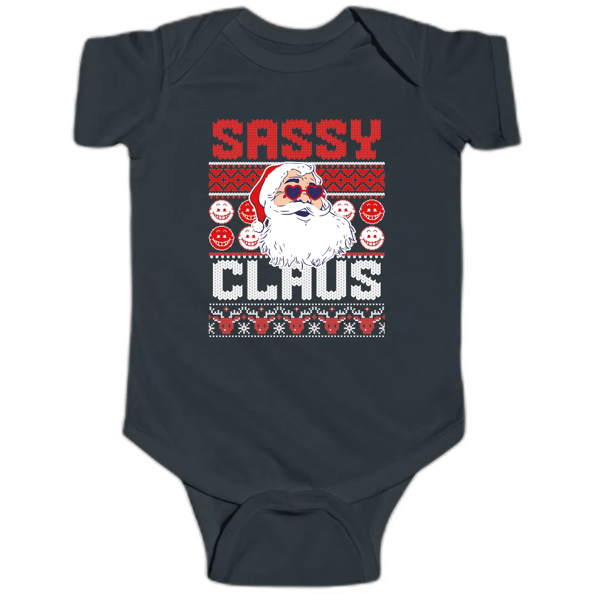 Sassy Santa Claus Ugly Christmas Sweater Baby Onesie in Black