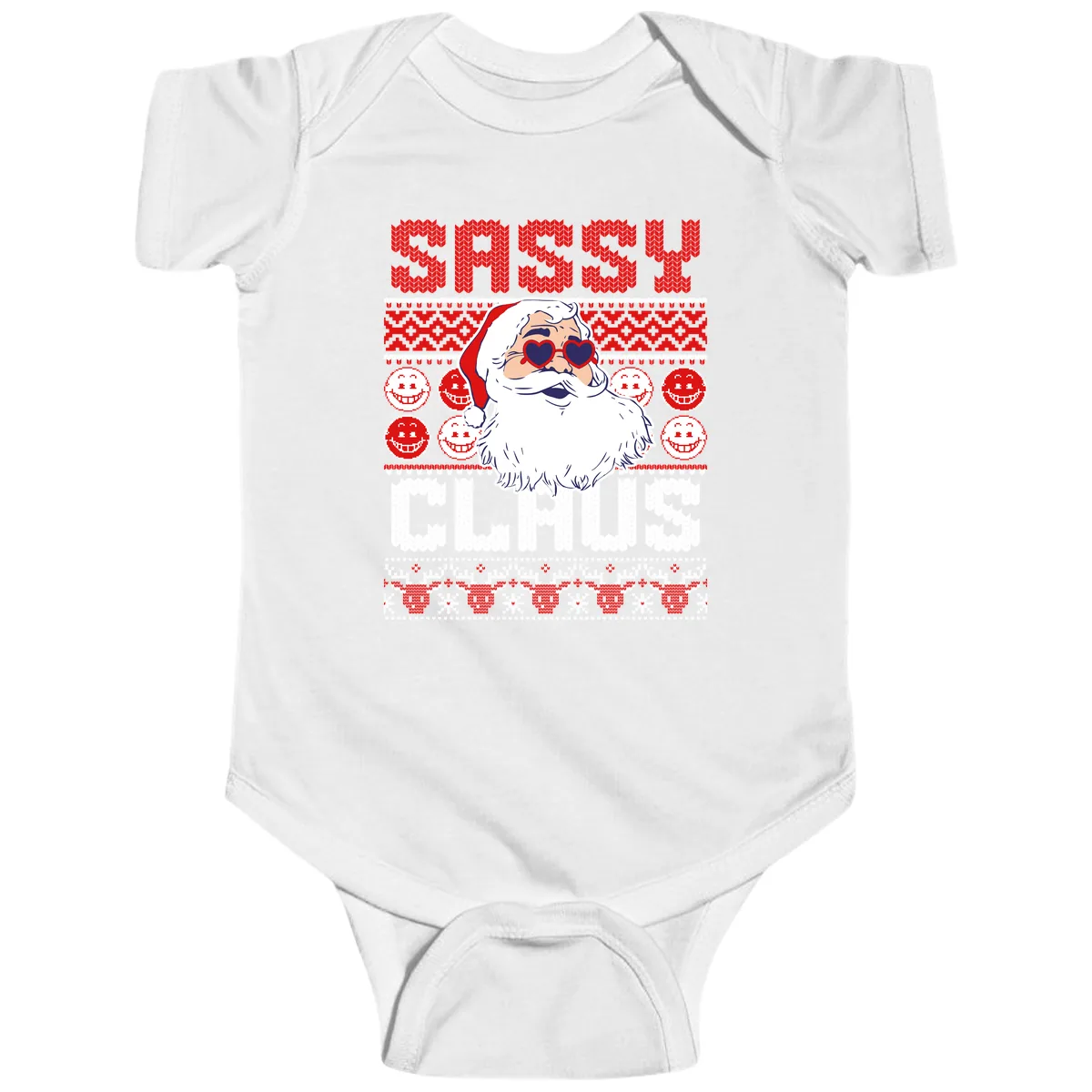Sassy Santa Claus Ugly Christmas Sweater Baby Onesie in White