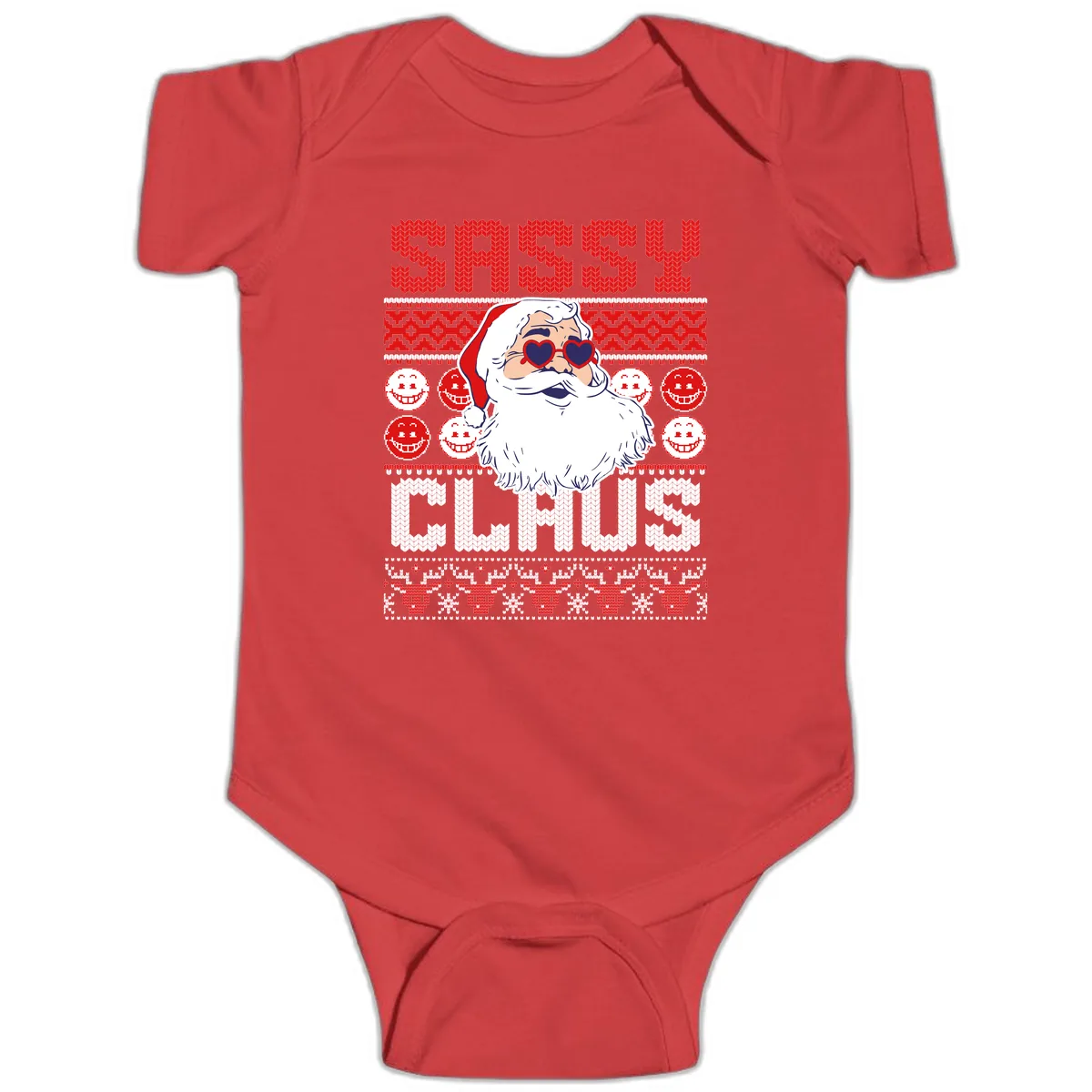 Sassy Santa Claus Ugly Christmas Sweater Baby Onesie in Red