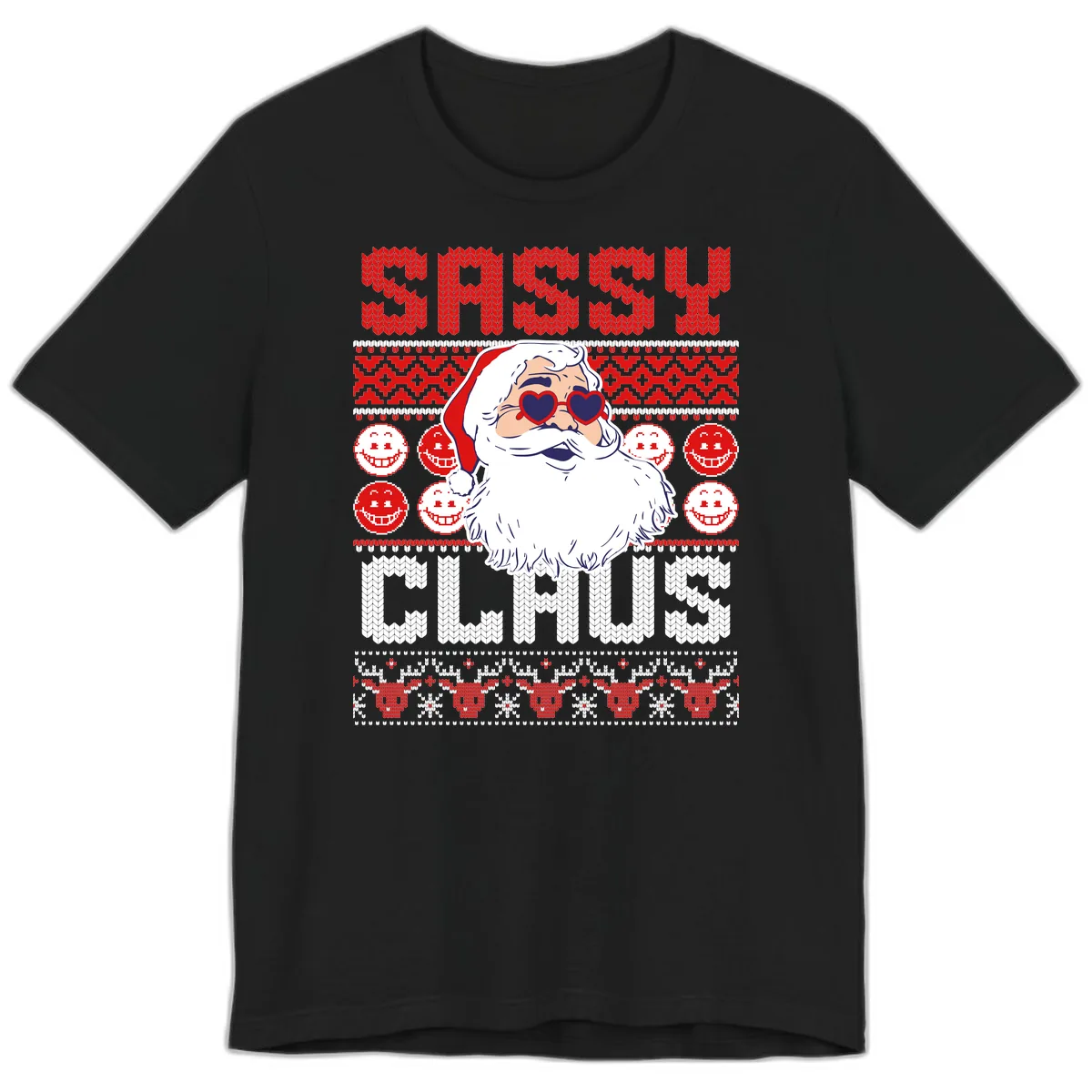 Sassy Santa Claus Ugly Christmas Sweater Premium T-Shirt in Black