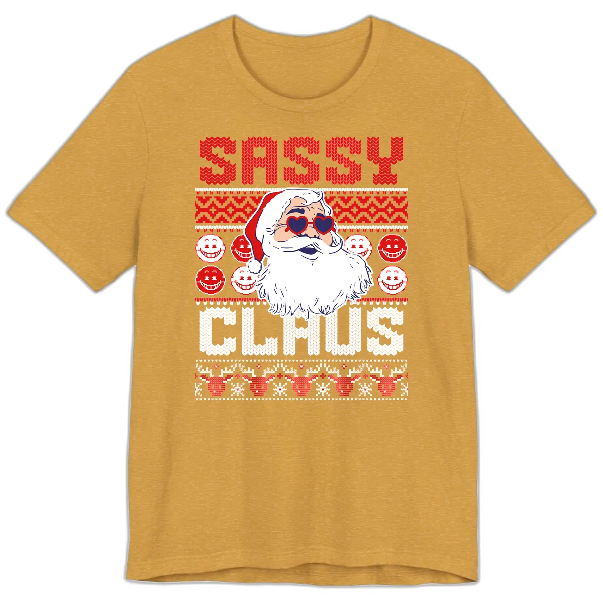Sassy Santa Claus Ugly Christmas Sweater Premium T-Shirt in Heather Mustard