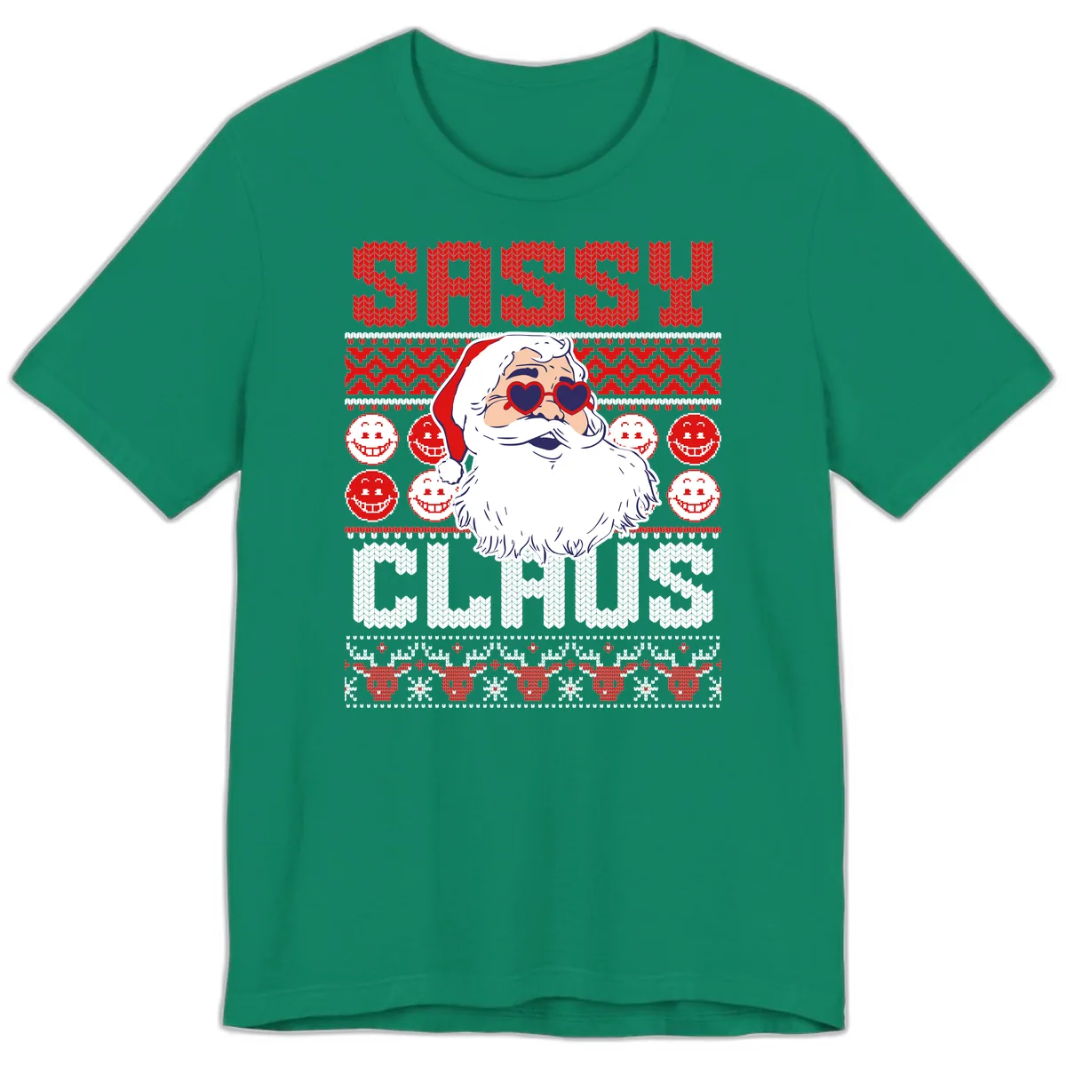 Sassy Santa Claus Ugly Christmas Sweater Premium T-Shirt in Kelly