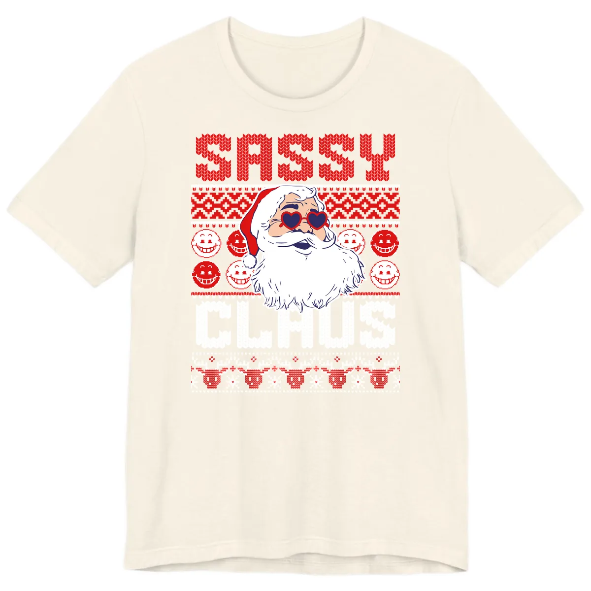 Sassy Santa Claus Ugly Christmas Sweater Premium T-Shirt in Natural